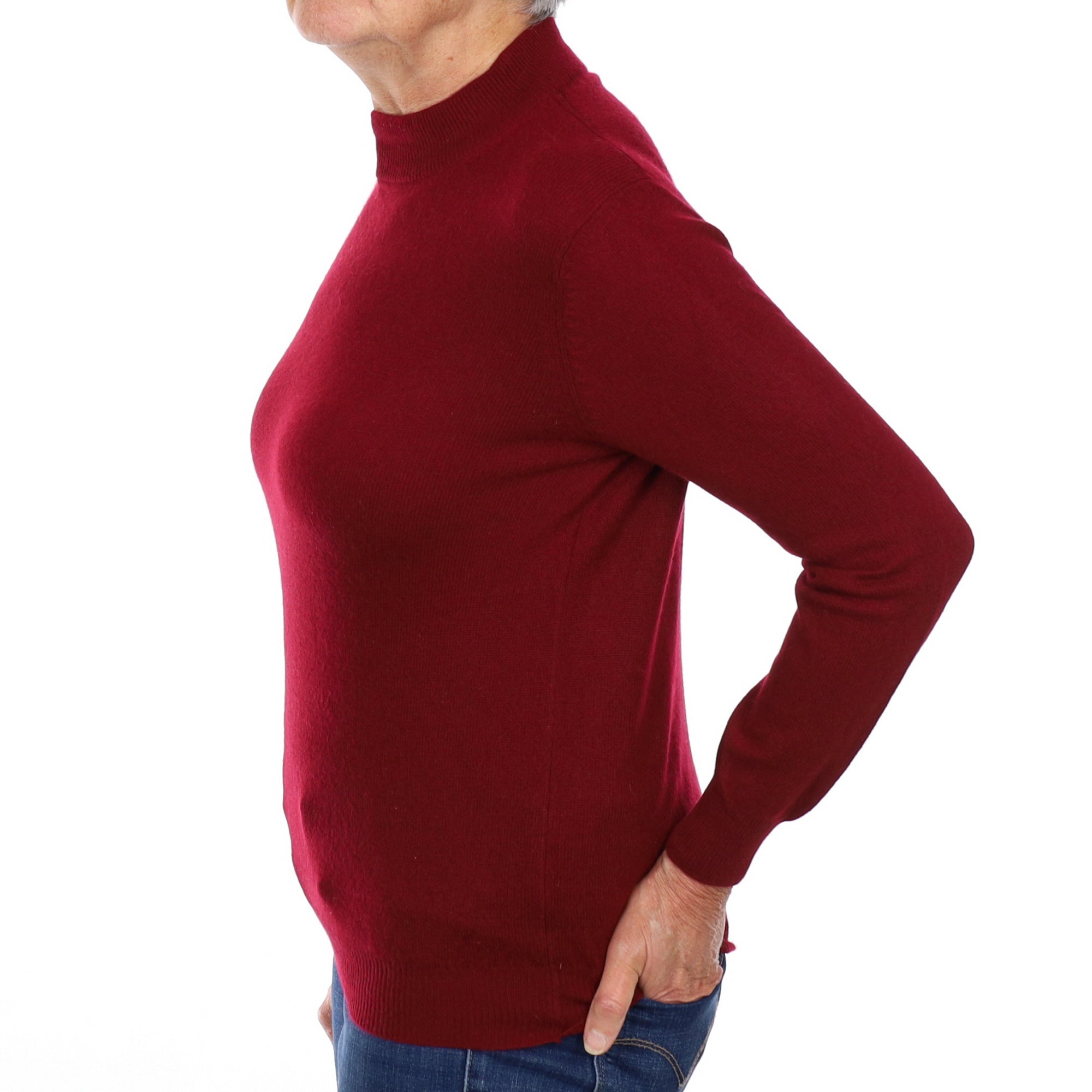 Burgundy Red Cashmere Turtle Neck Jumper Medium