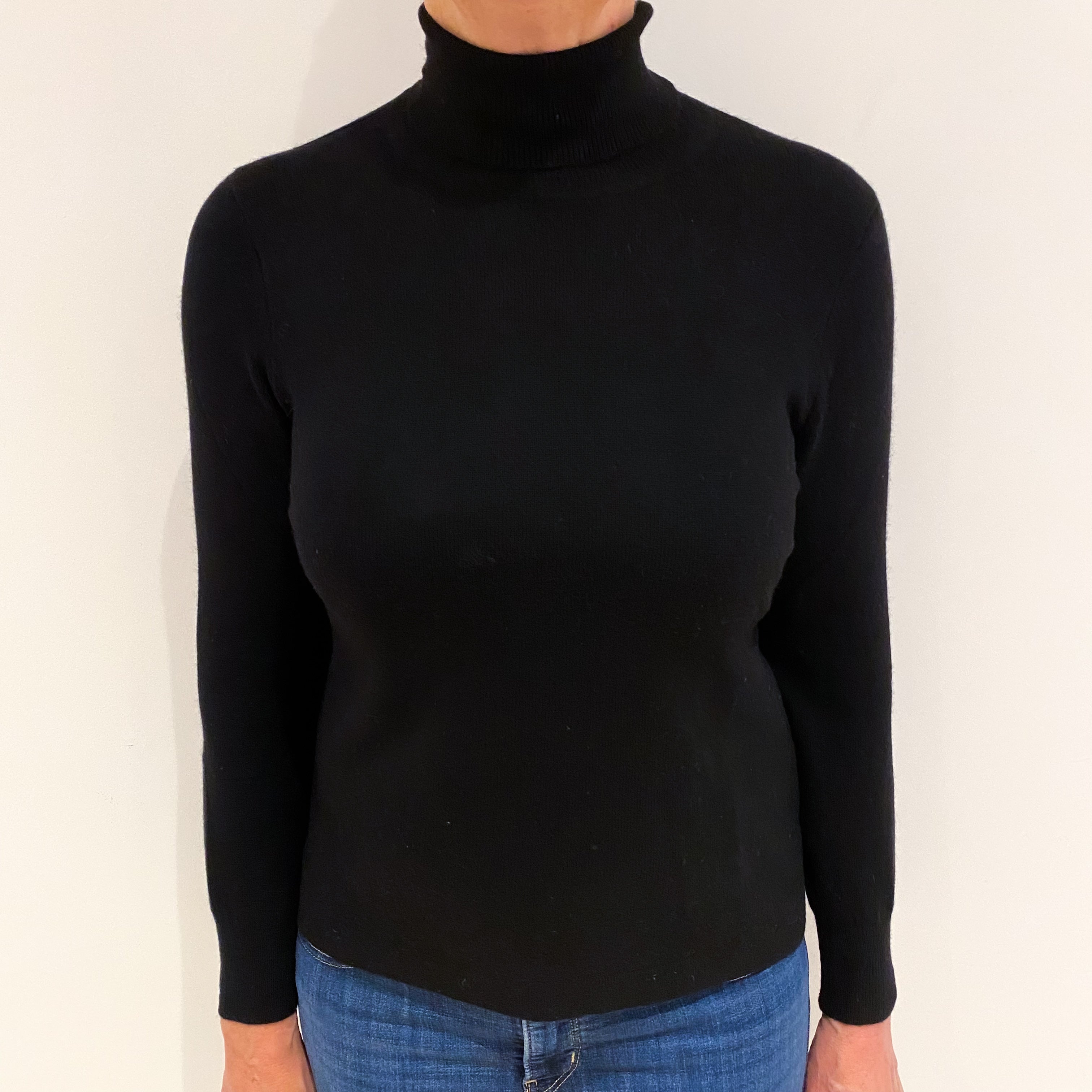 Black Cashmere Polo Neck Jumper Medium