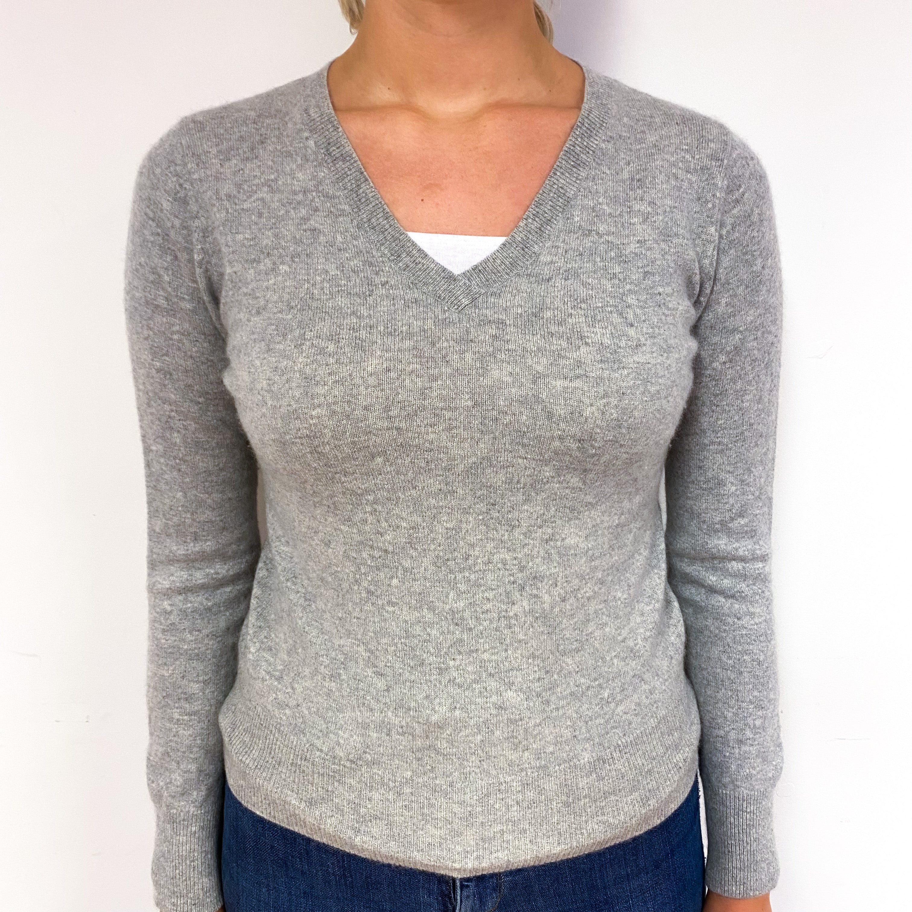 Smoke Grey Cashmere V-Neck Jumper Small