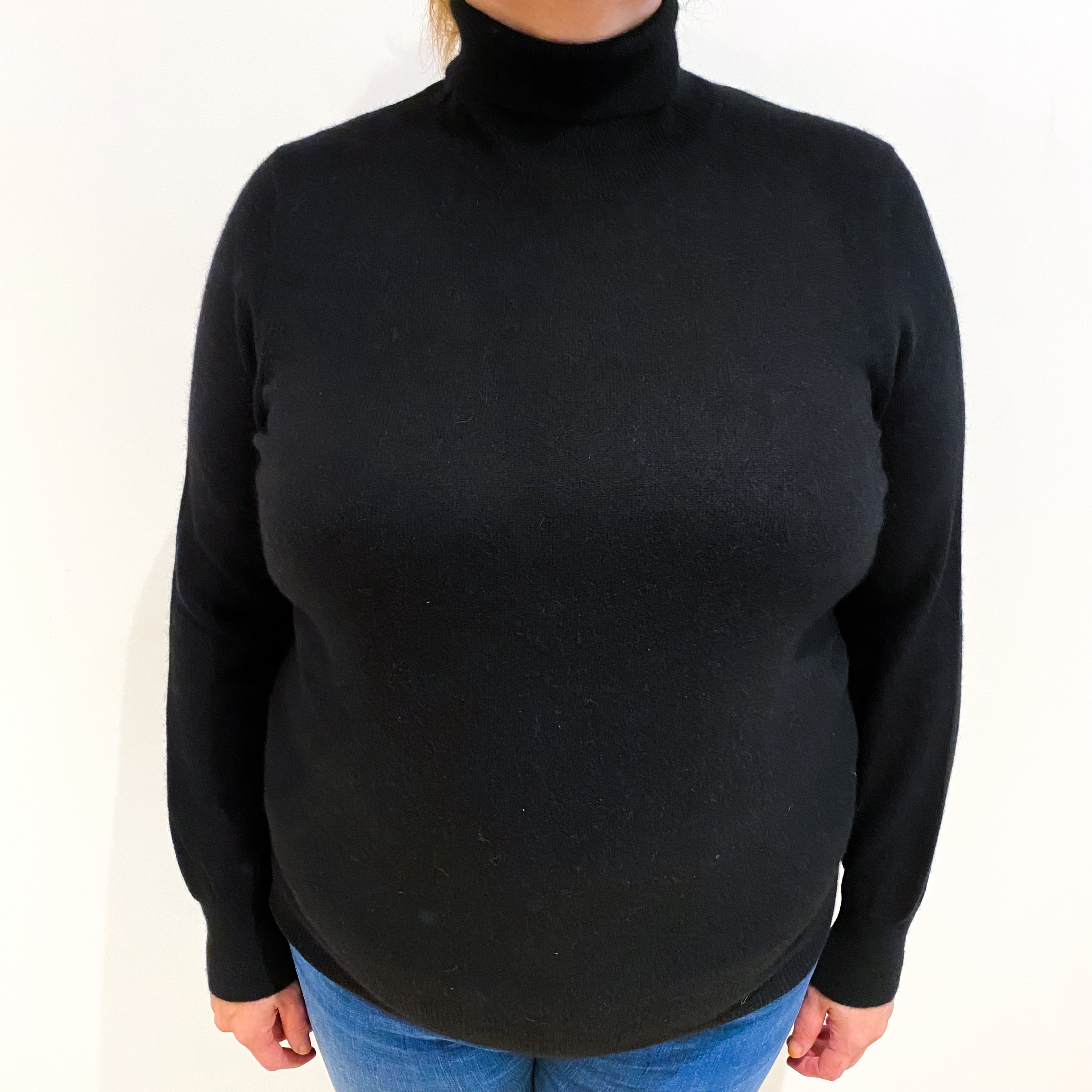 Black Cashmere Polo Neck Jumper Extra Large