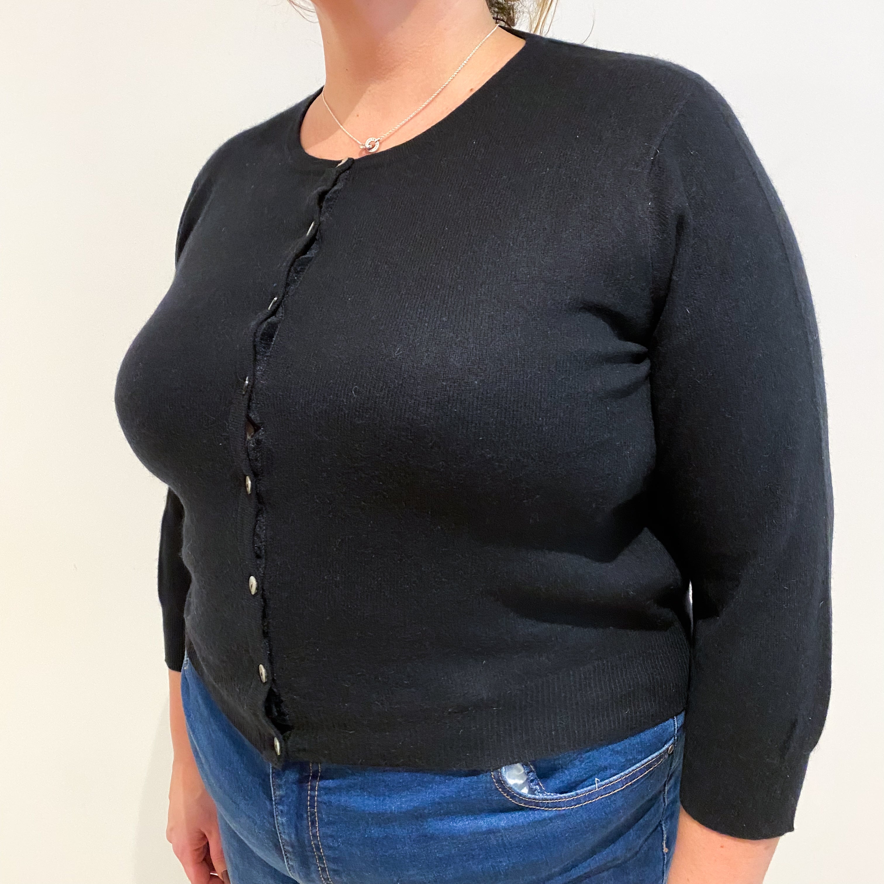 Black Cashmere Crew Neck Cardigan Extra Large