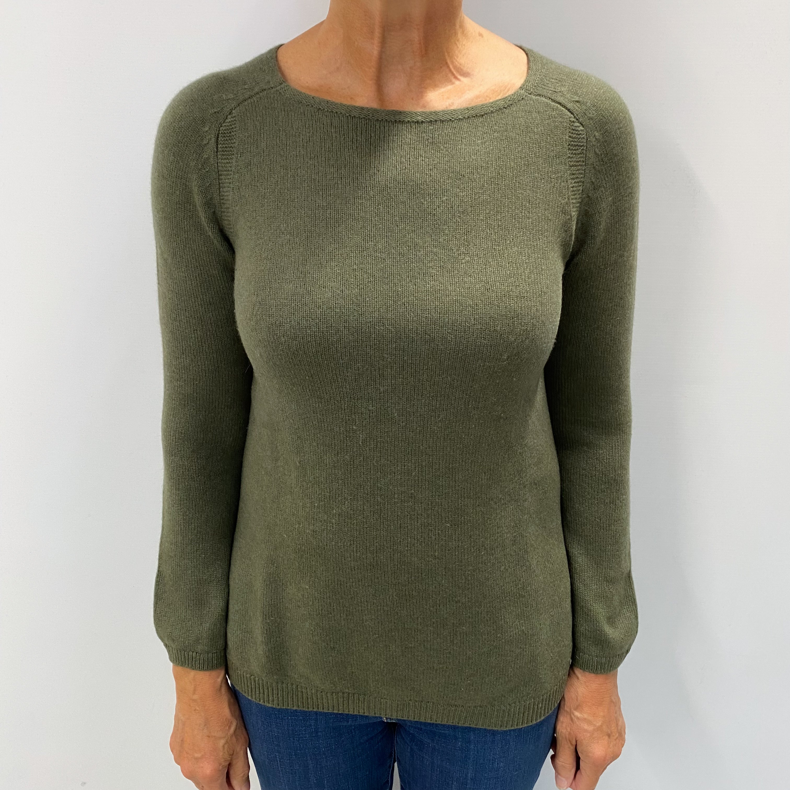 Army Green Cashmere Crew Neck Jumper Medium