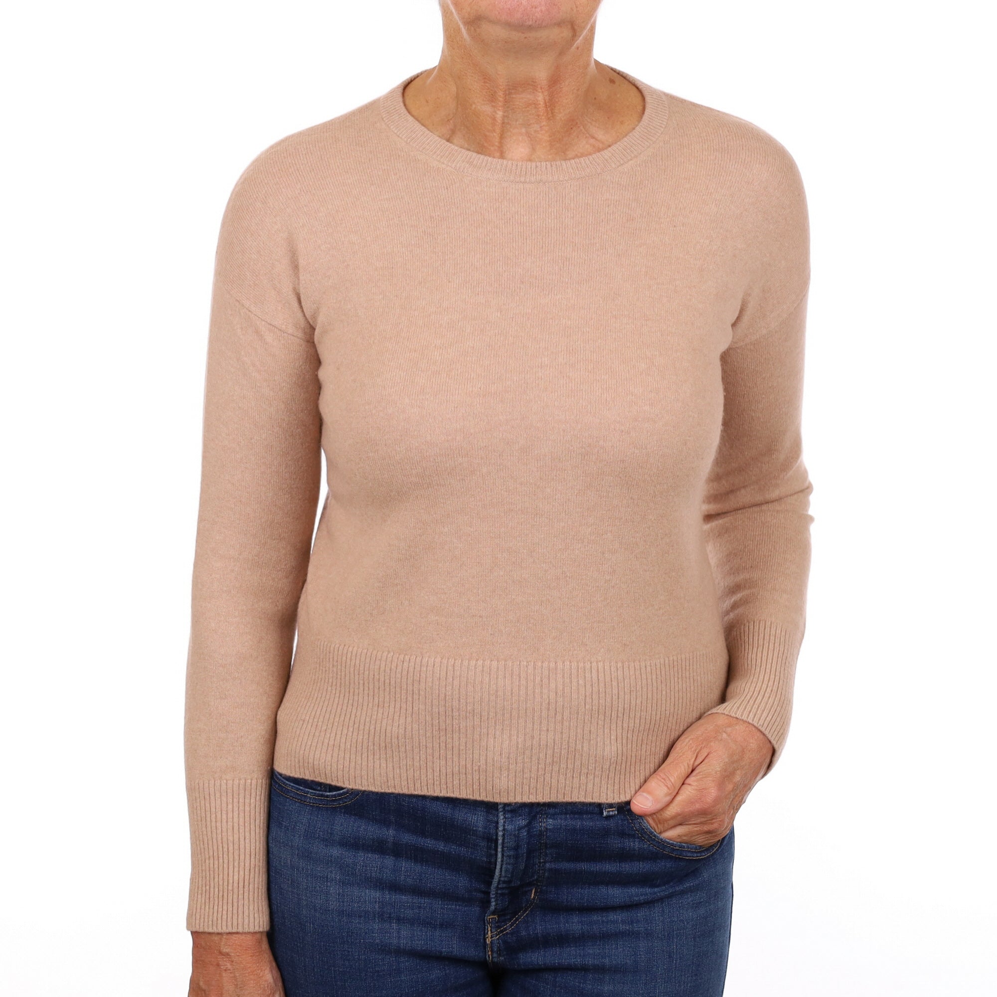Beige Pink Cashmere Crew Neck Jumper Medium