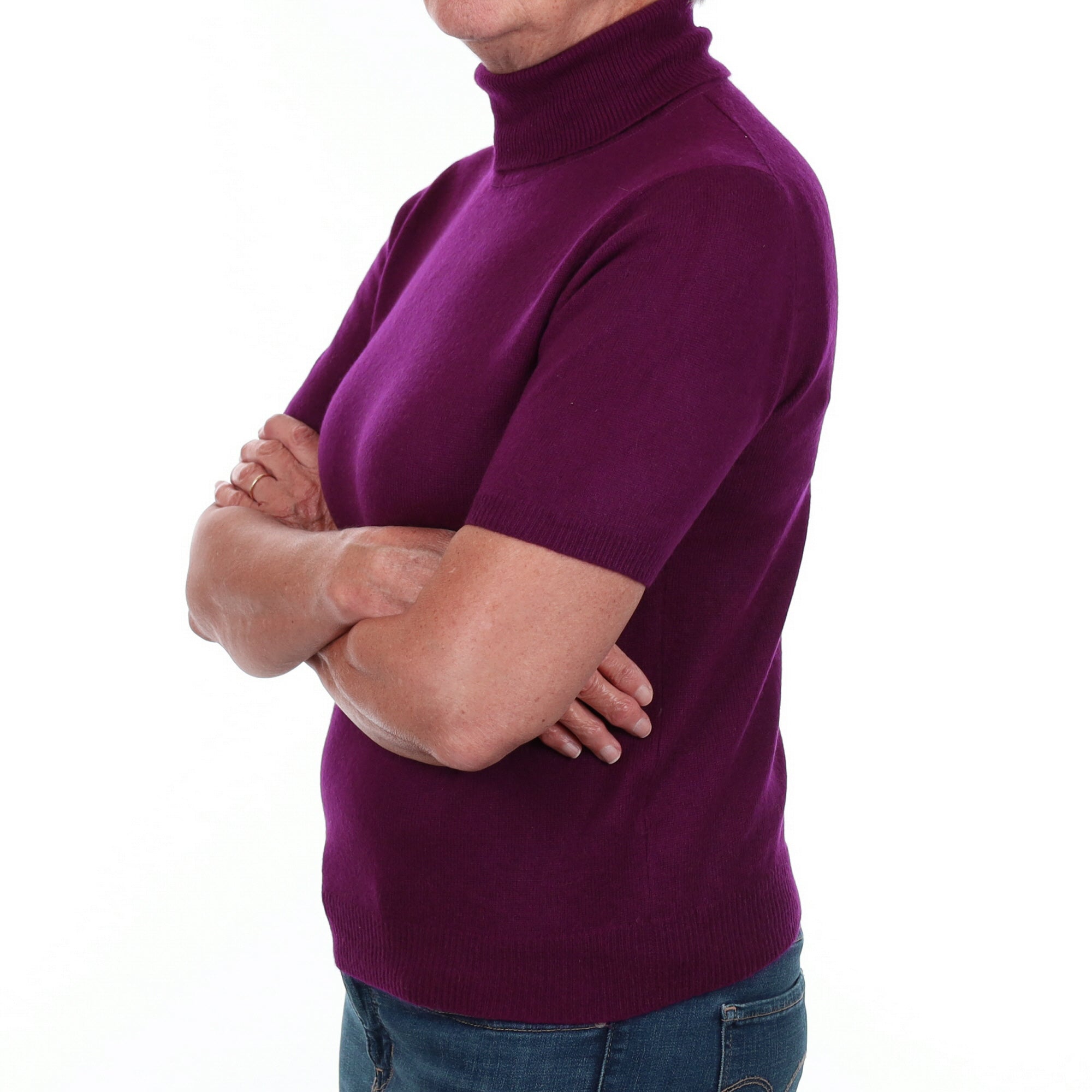 Mulberry Purple Cashmere Polo Neck Short Sleeve Jumper Medium