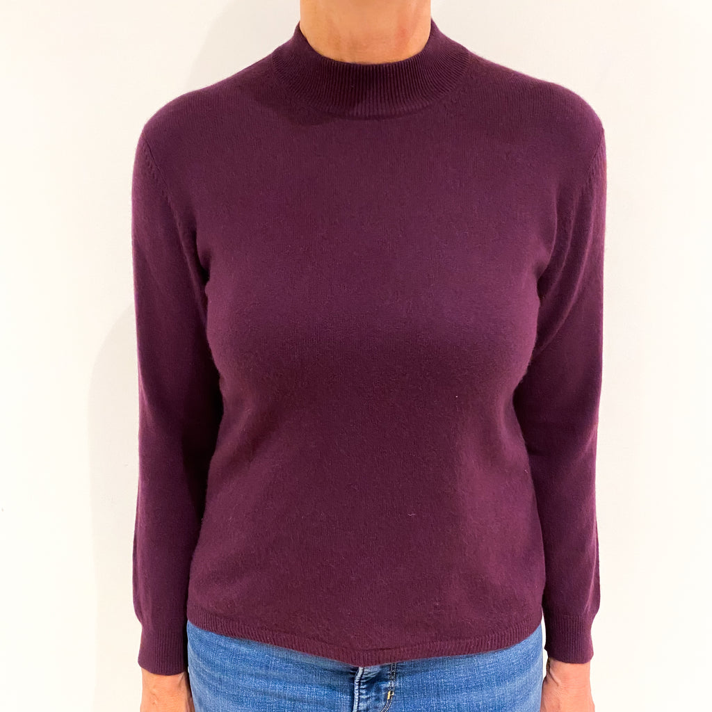 Aubergine Purple Cashmere Turtle Neck Jumper Medium
