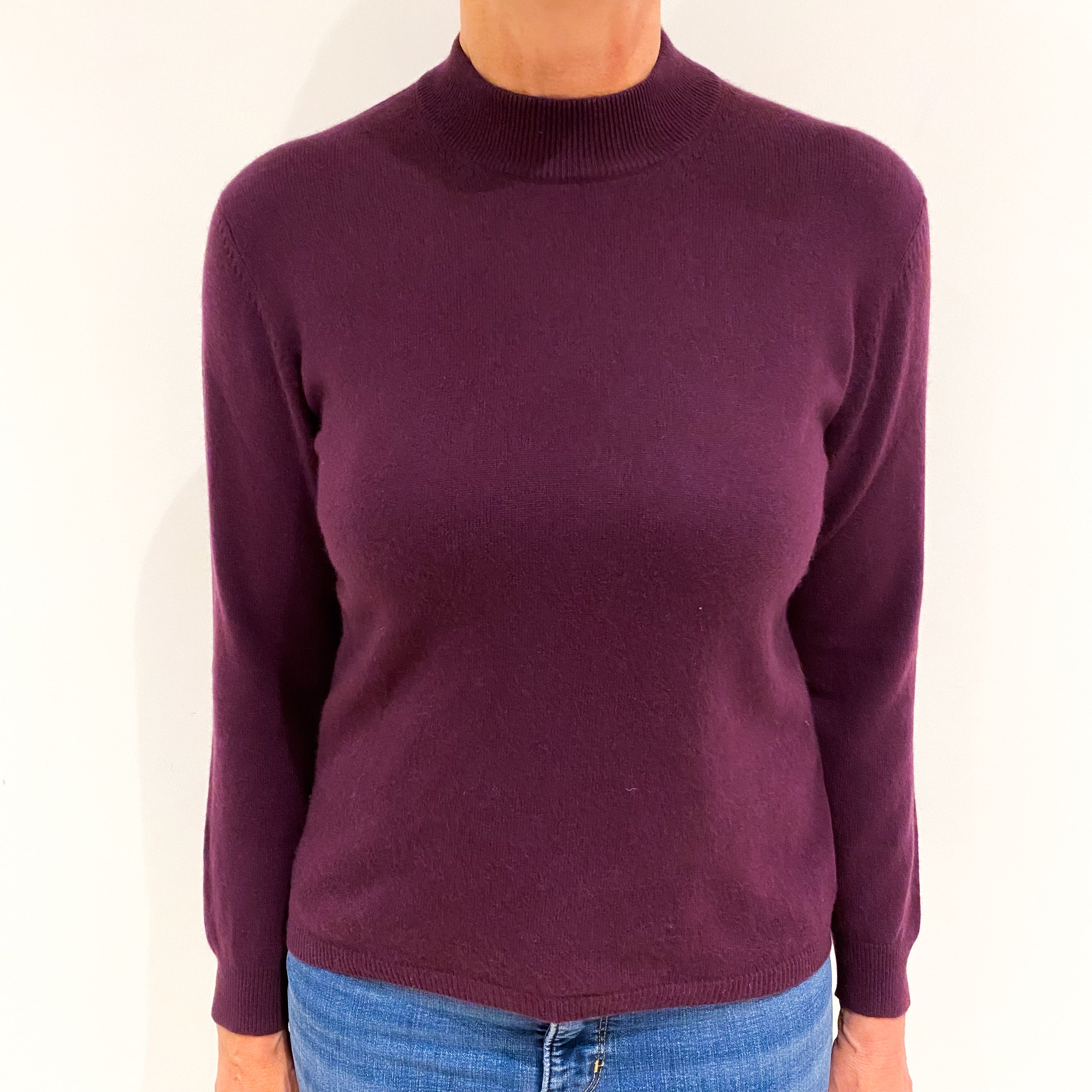 Aubergine Purple Cashmere Turtle Neck Jumper Medium