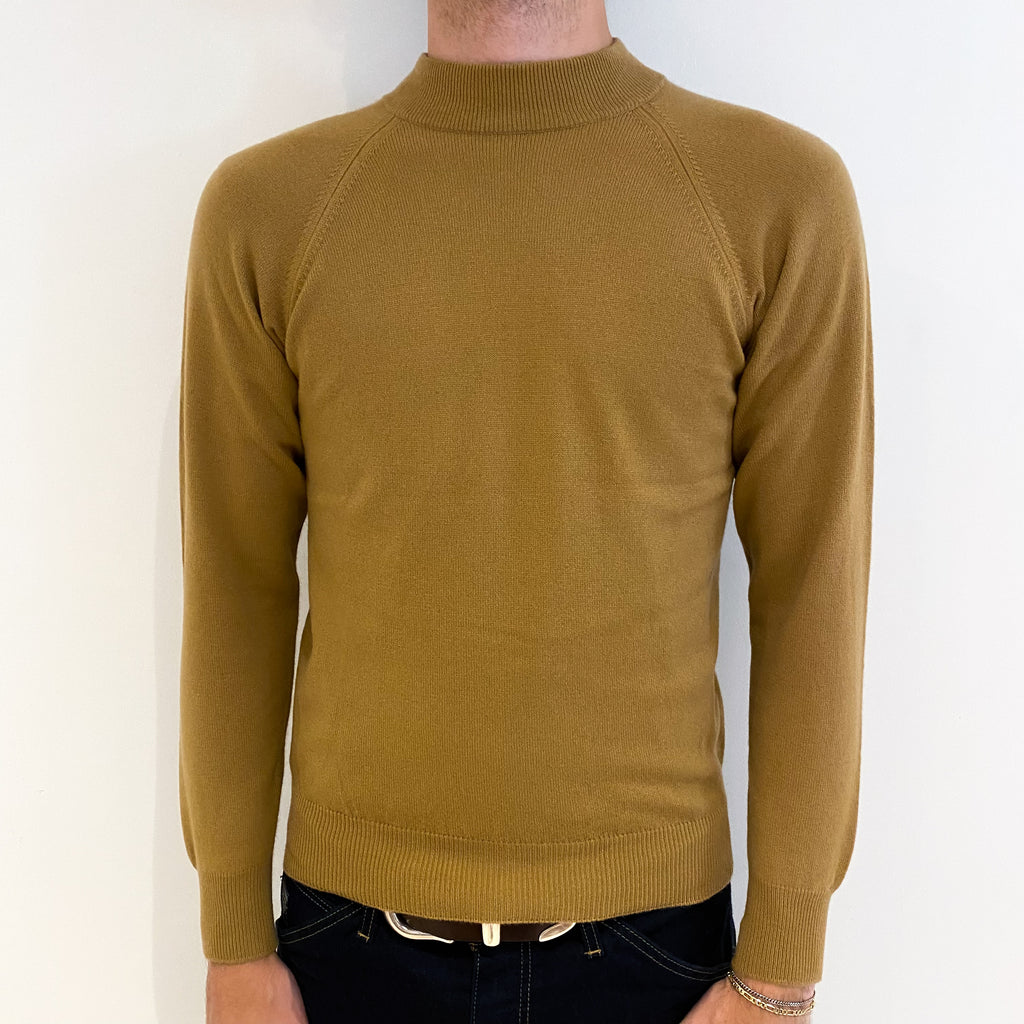 Men's Butterscotch Brown Cashmere Turtle Neck Jumper Medium