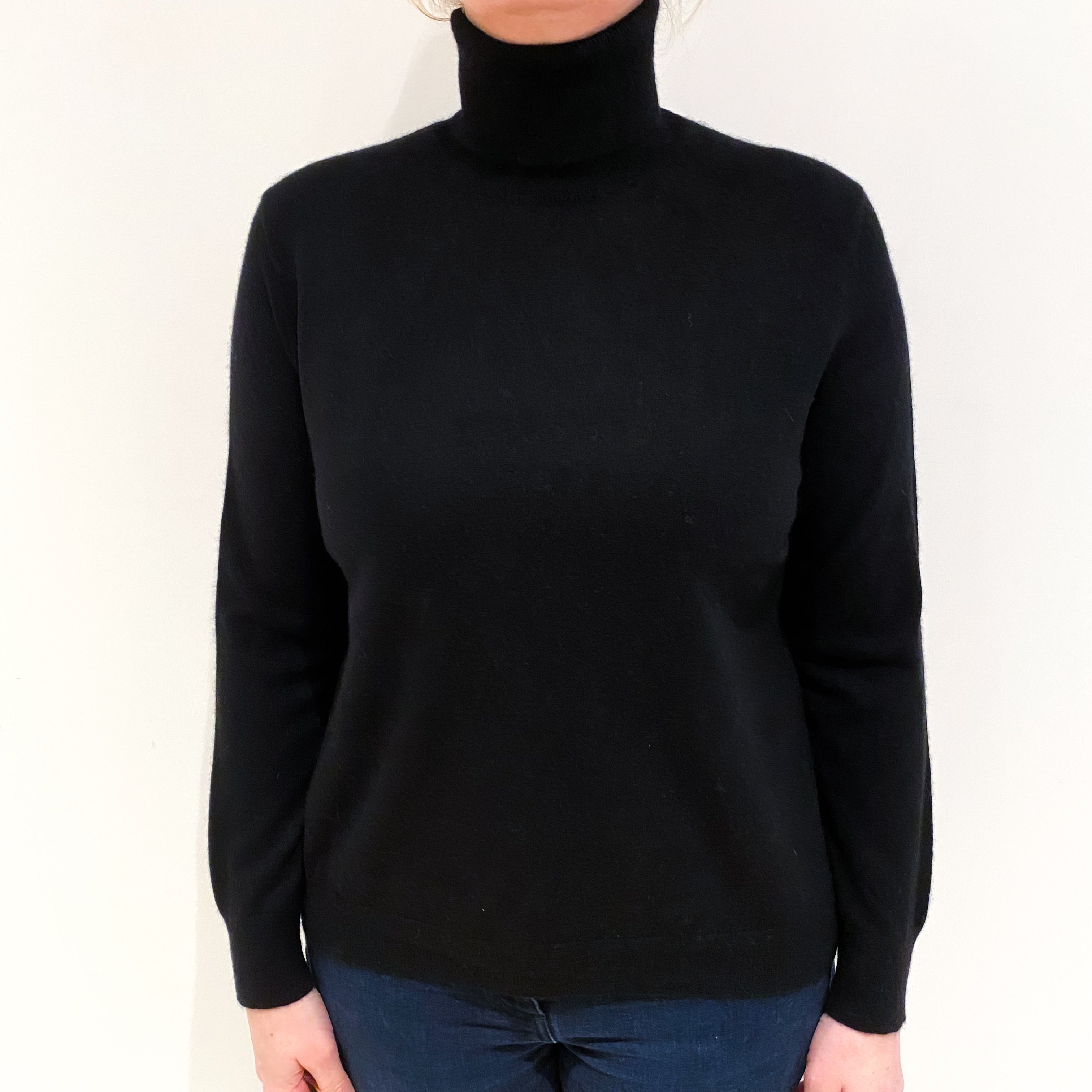 Black Cashmere Polo Neck Jumper Large