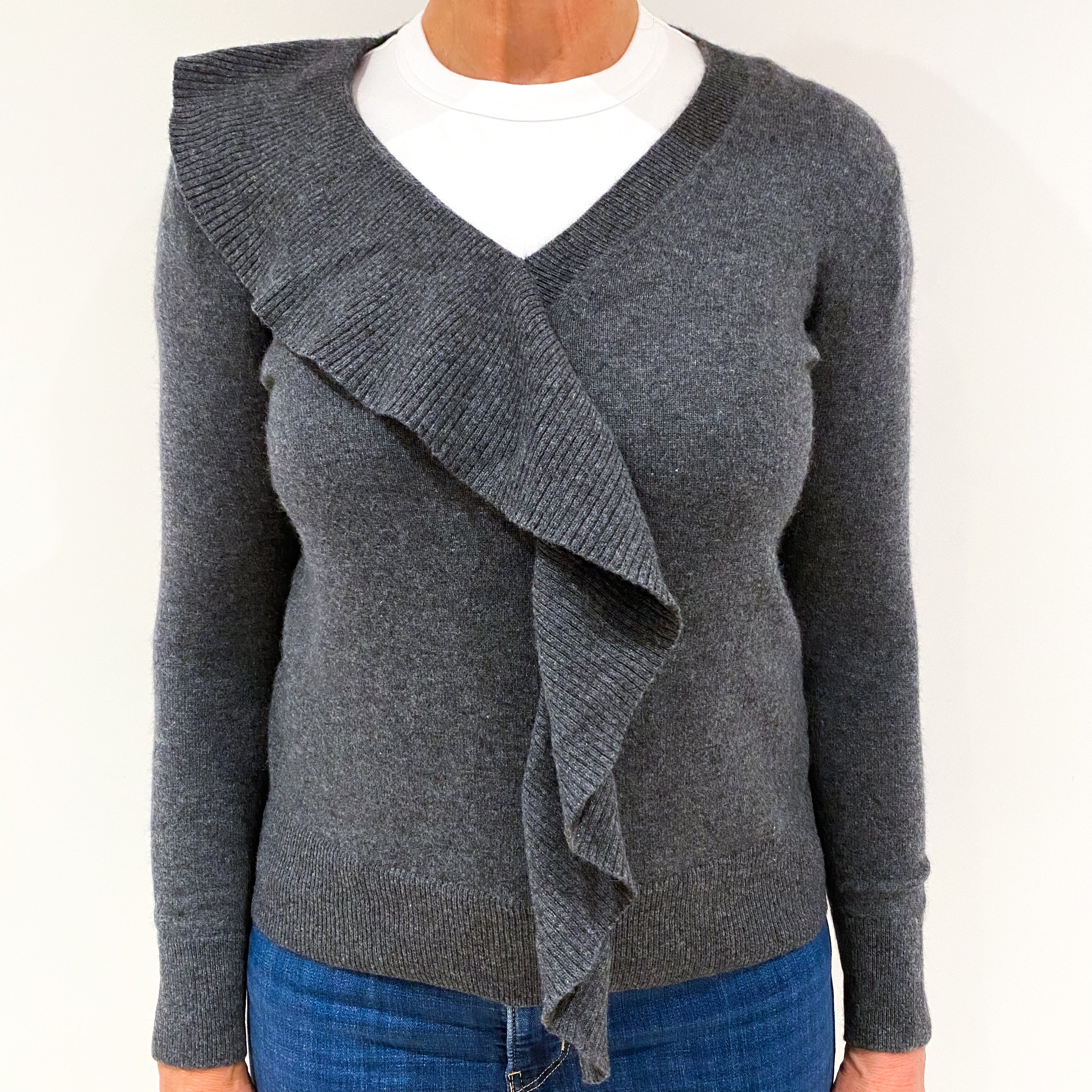 Slate Grey Cashmere V-Neck Jumper Medium