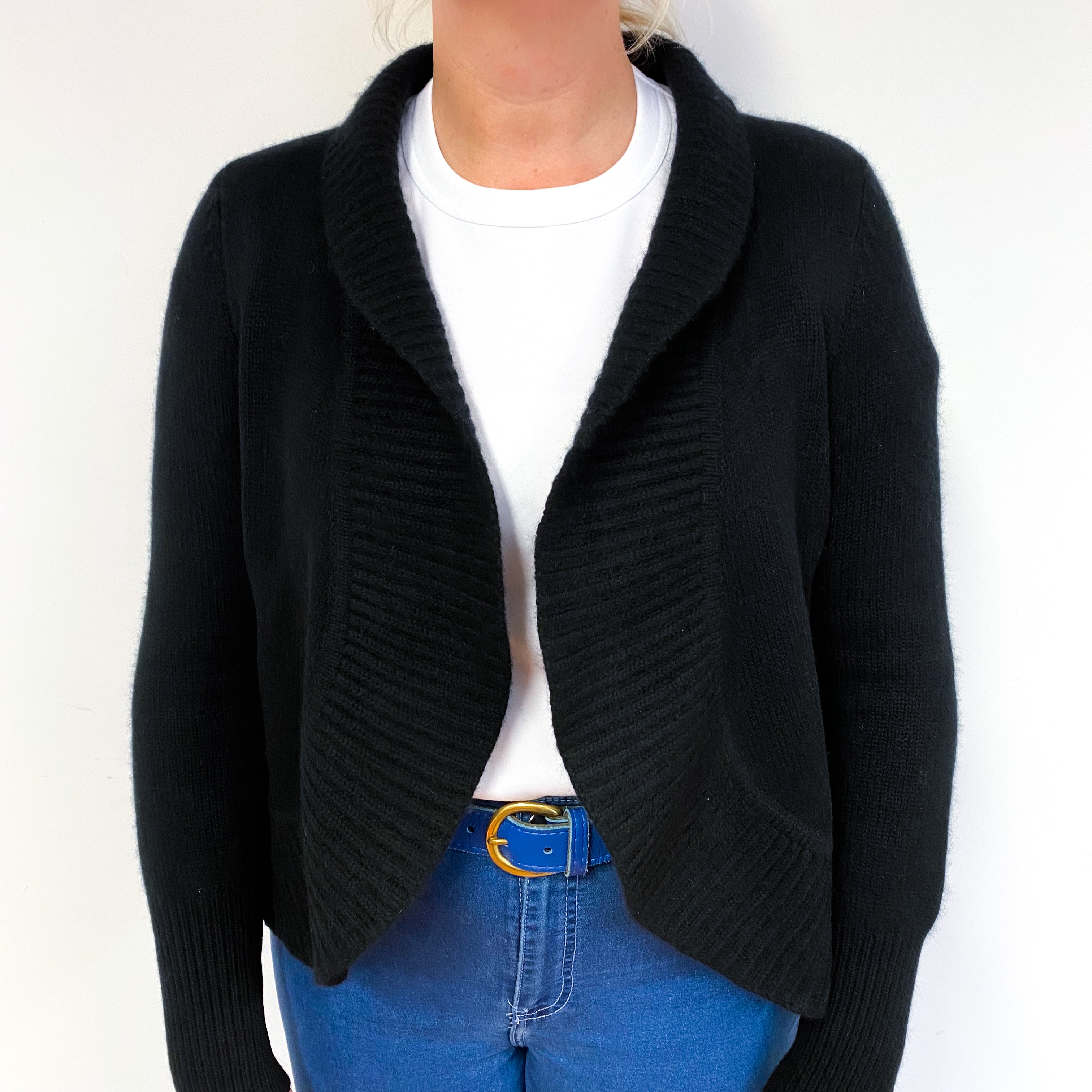 Black Heavy Knit Cashmere Edge to Edge Cardigan Large
