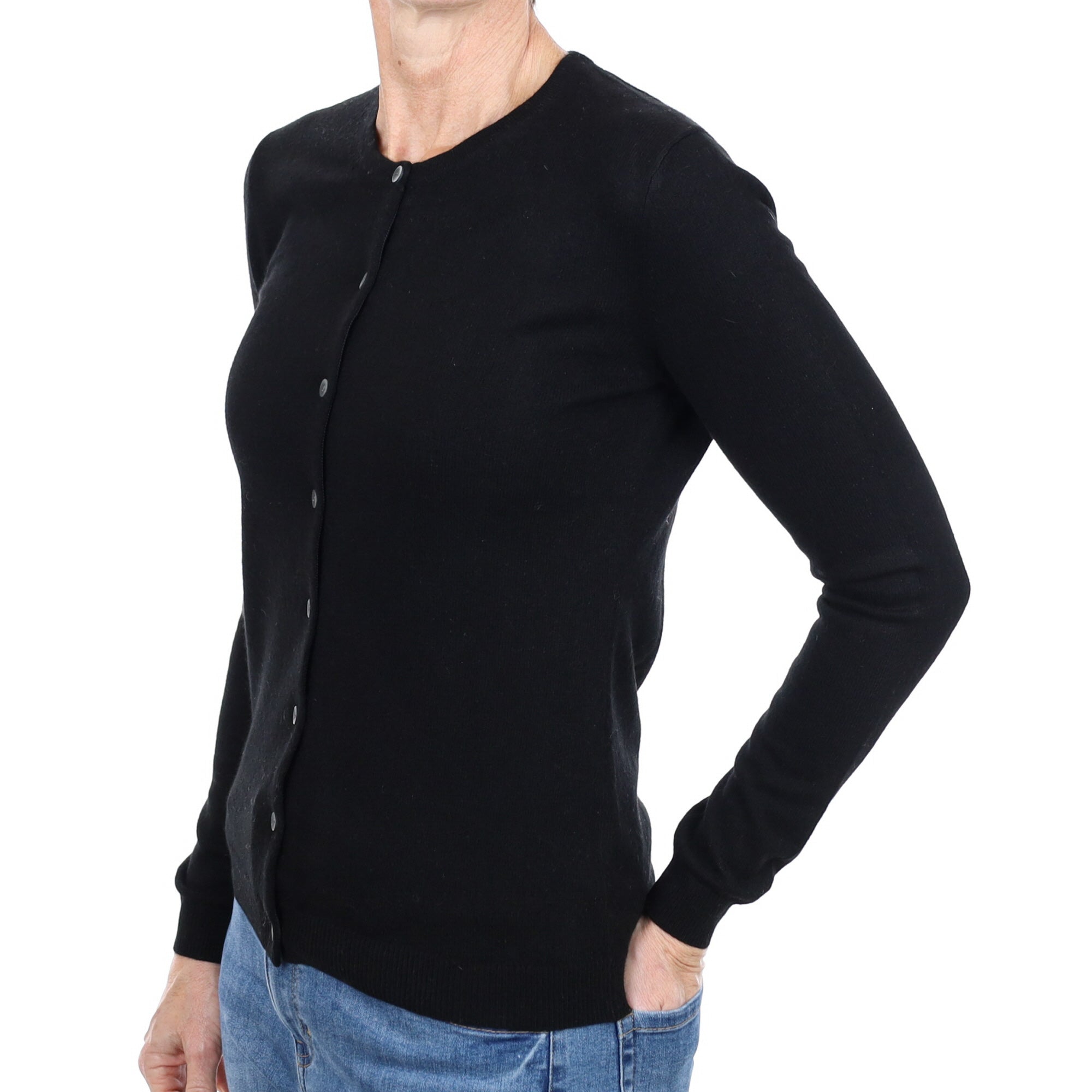 Black Cashmere Crew Neck Cardigan Small
