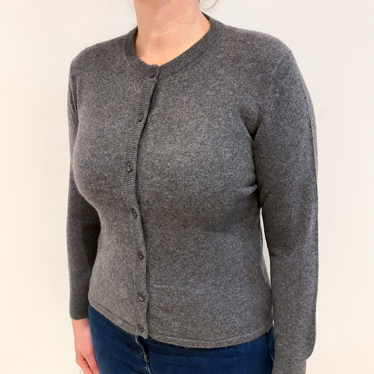Slate Grey Cashmere Crew Neck Cardigan Large