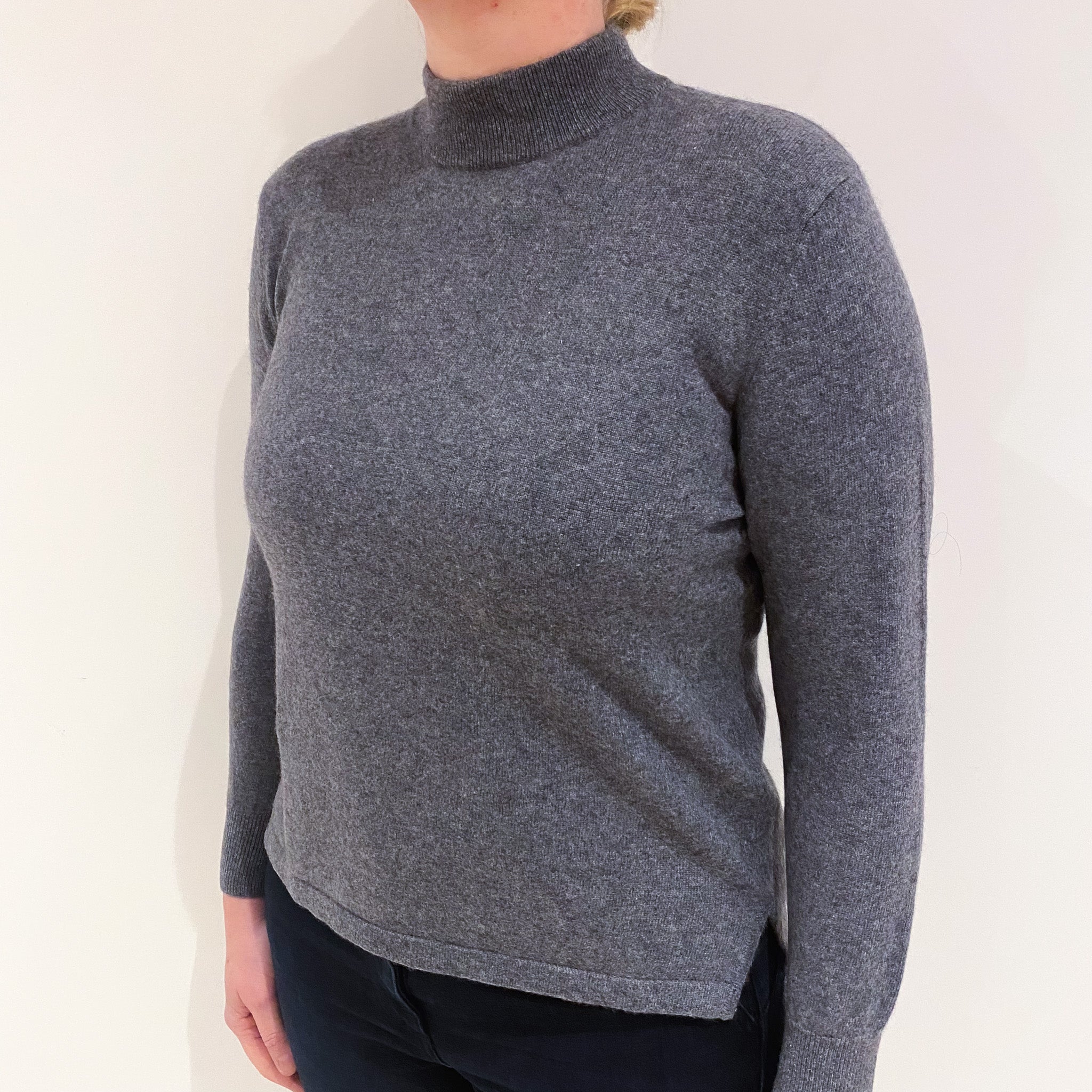 Ash Grey Cashmere Turtle Neck Jumper Large