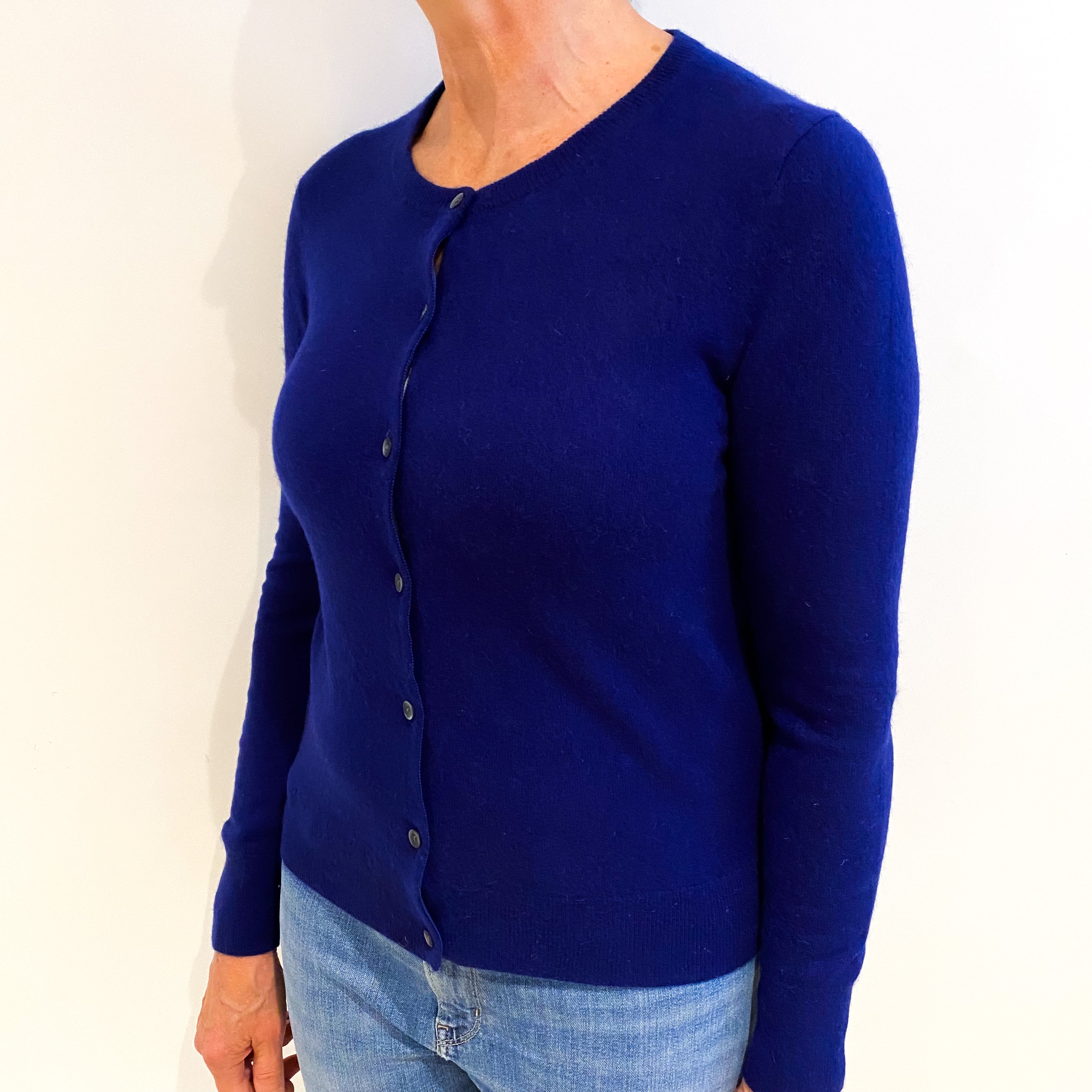 Indigo Blue Cashmere Crew Neck Cardigan Medium