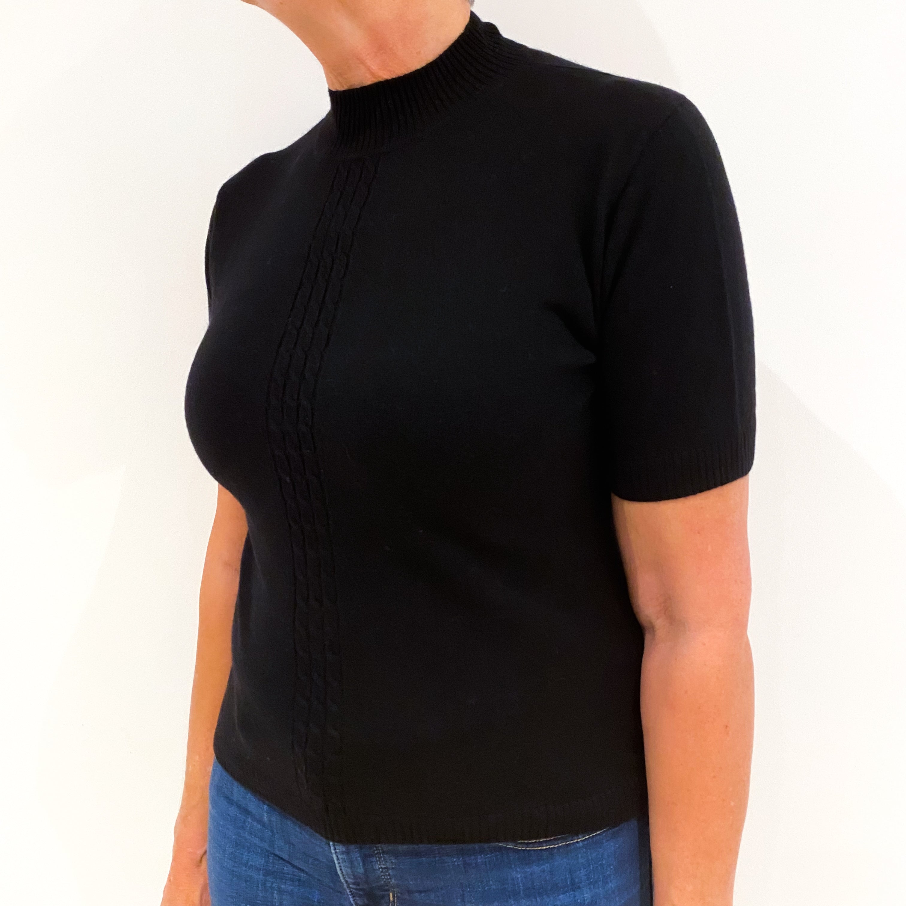 Black Short Sleeved Cashmere Polo Neck Jumper Medium