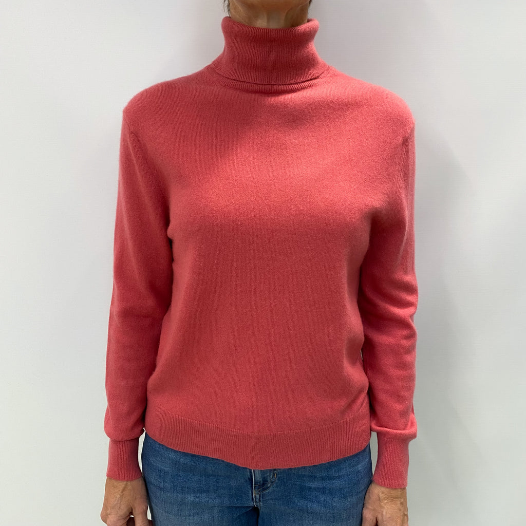 Loganberry Pink Cashmere Polo Neck Jumper Small