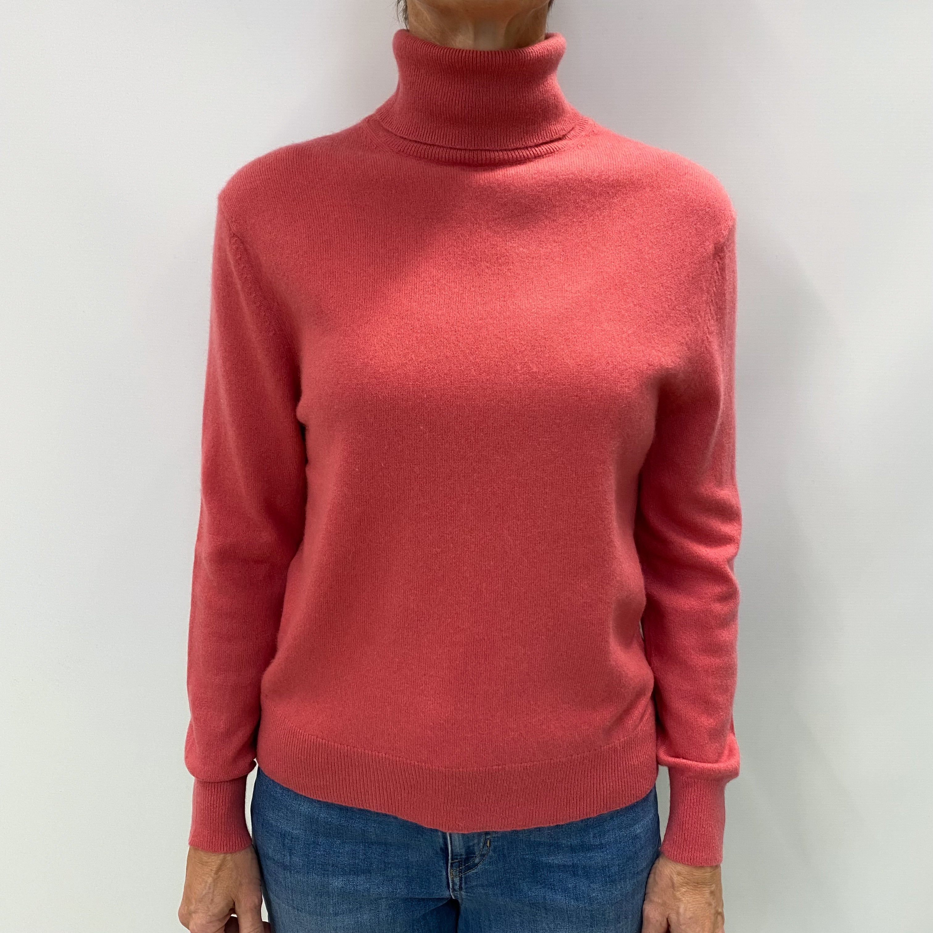 Loganberry Pink Cashmere Polo Neck Jumper Small