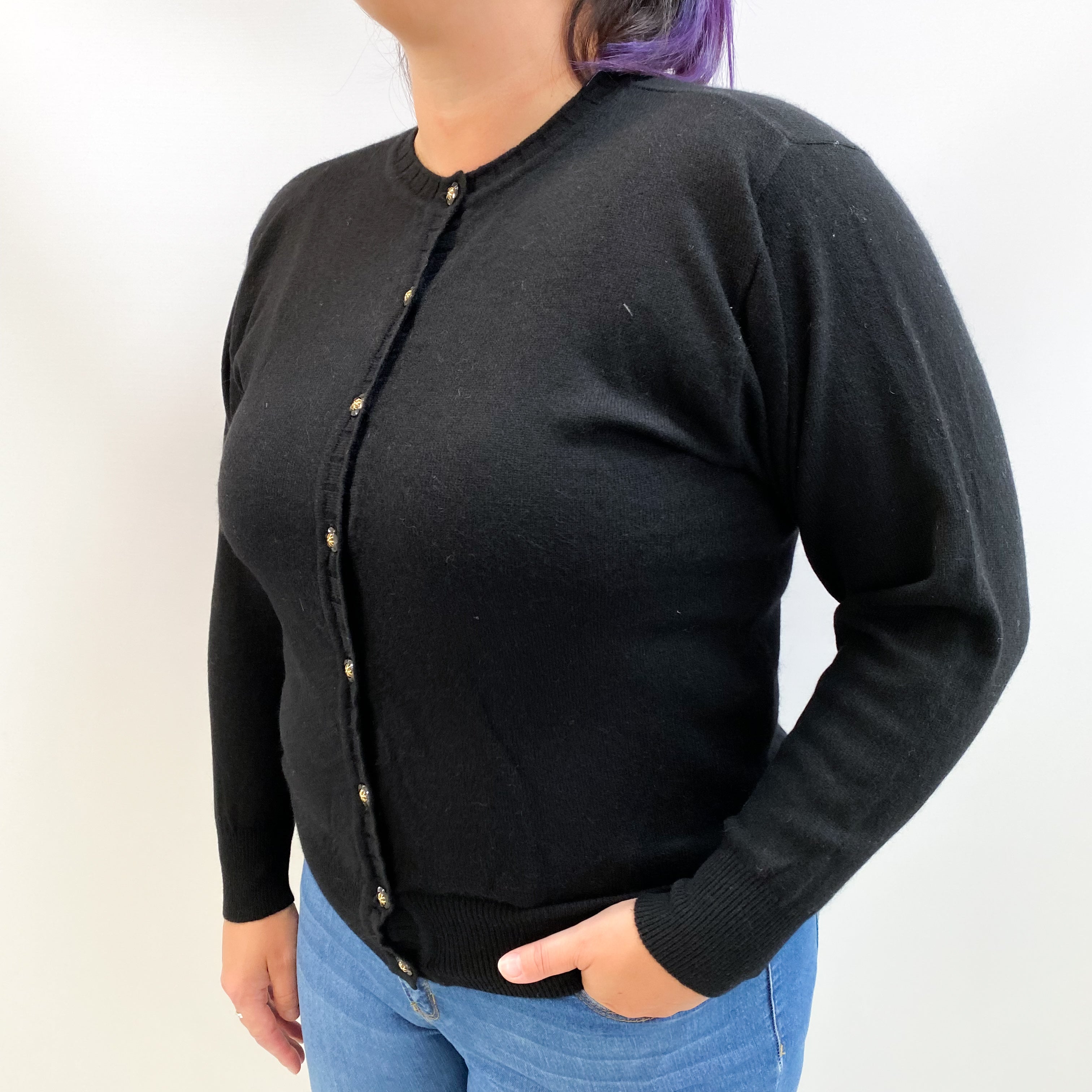 Black Cashmere Crew Neck Cardigan Large
