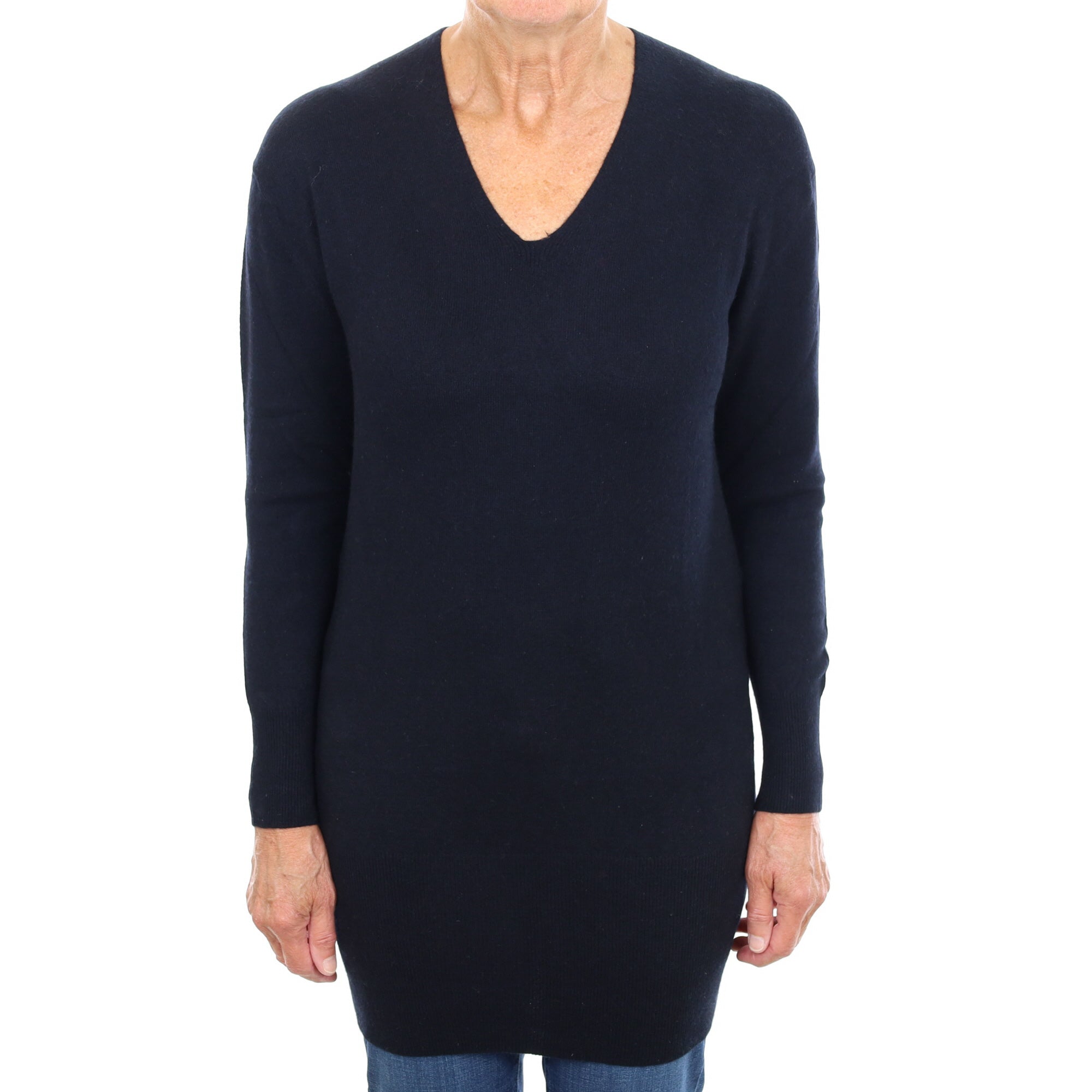 Black Cashmere V Neck Longline Jumper Medium