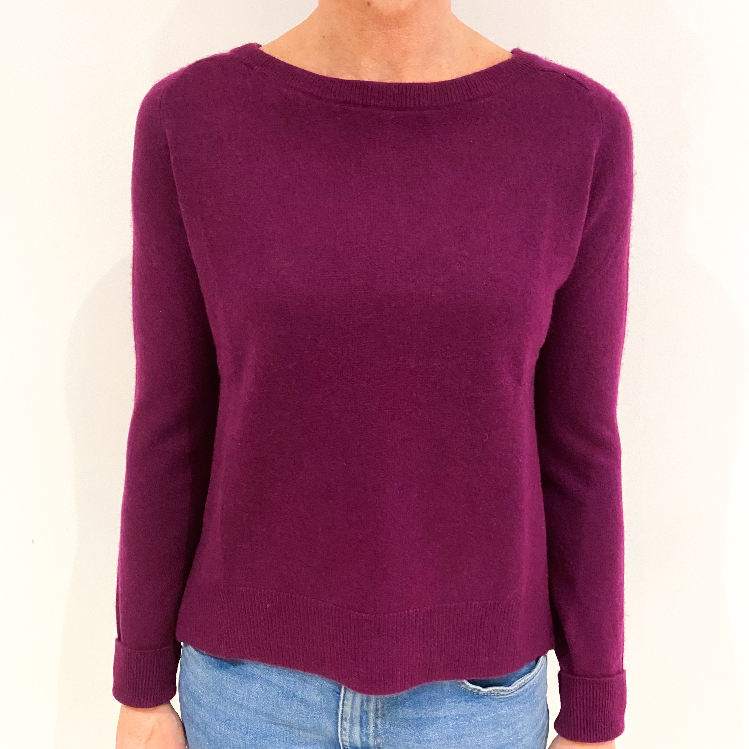 Plum Purple Cashmere Crew Neck Jumper Small