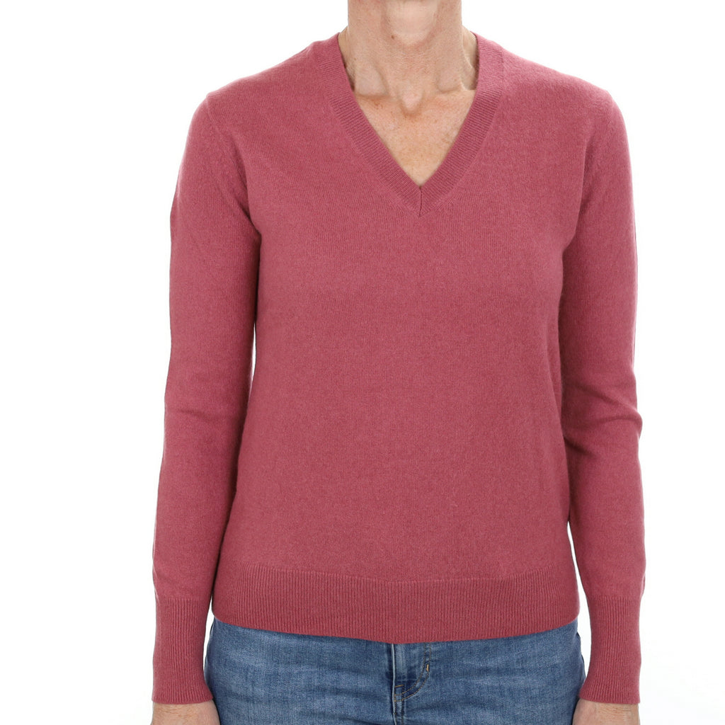 Dusky Pink Cashmere V Neck Jumper Small