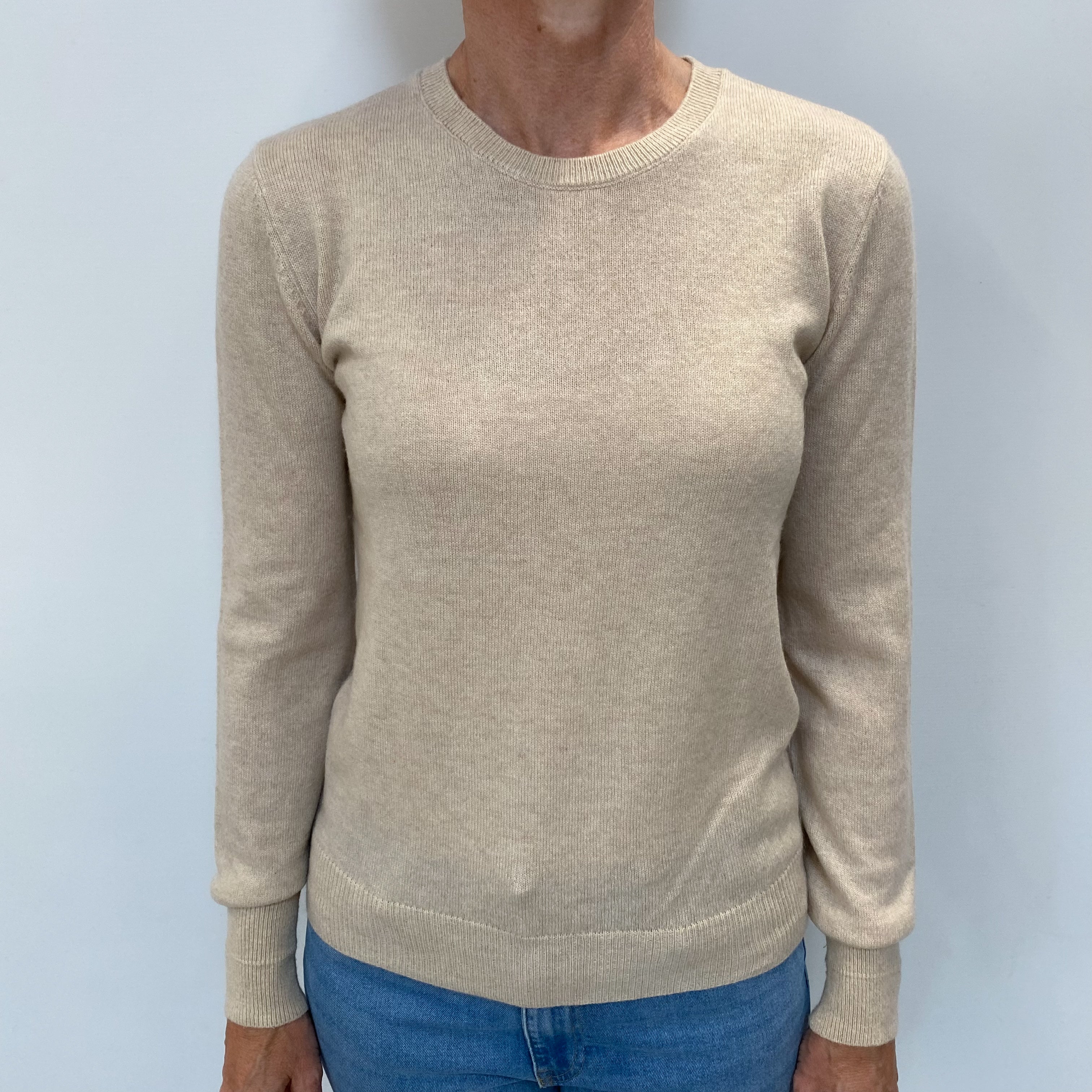 Soft Beige Cashmere Crew Neck Jumper Small