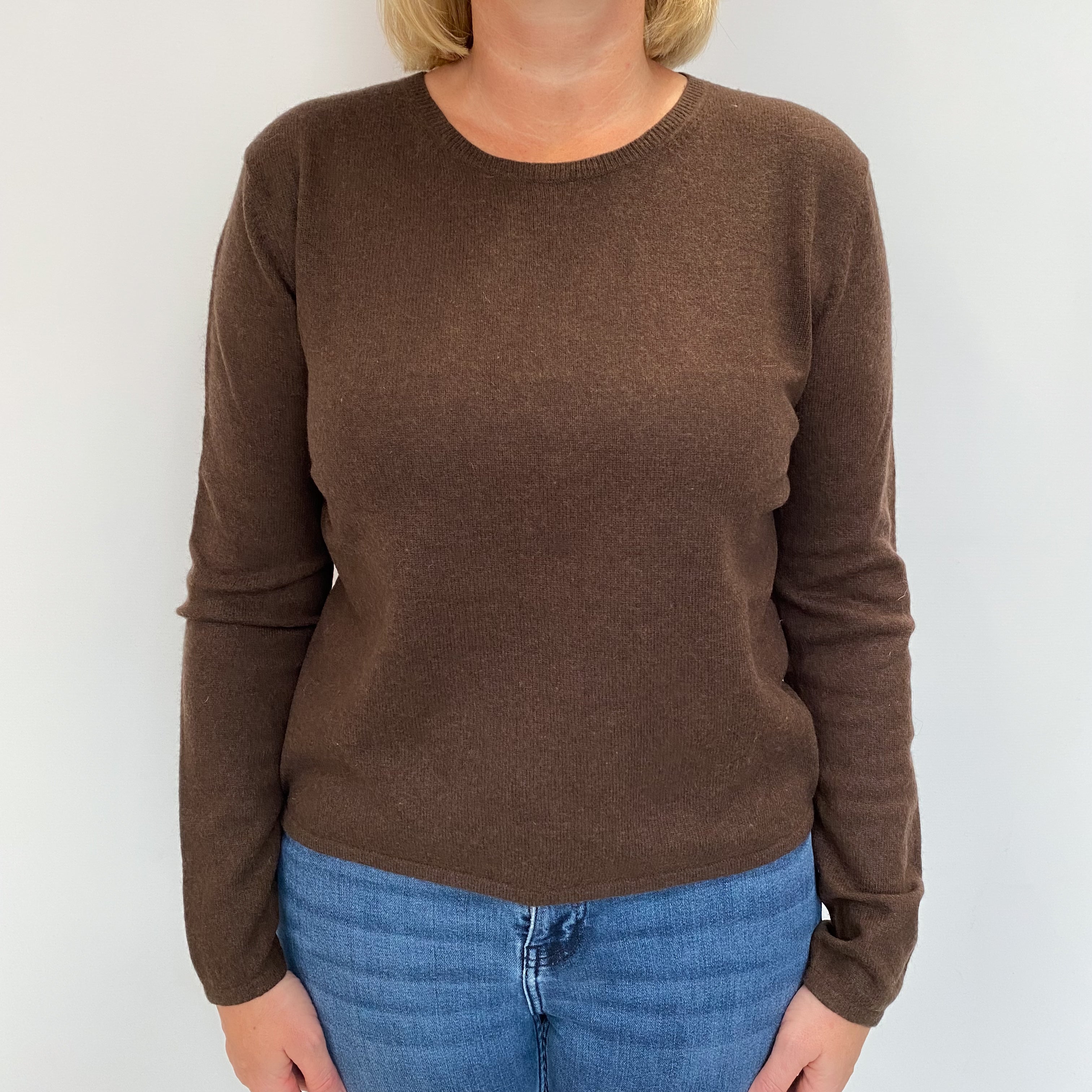 Chocolate Brown Cashmere Crew Neck Jumper Large