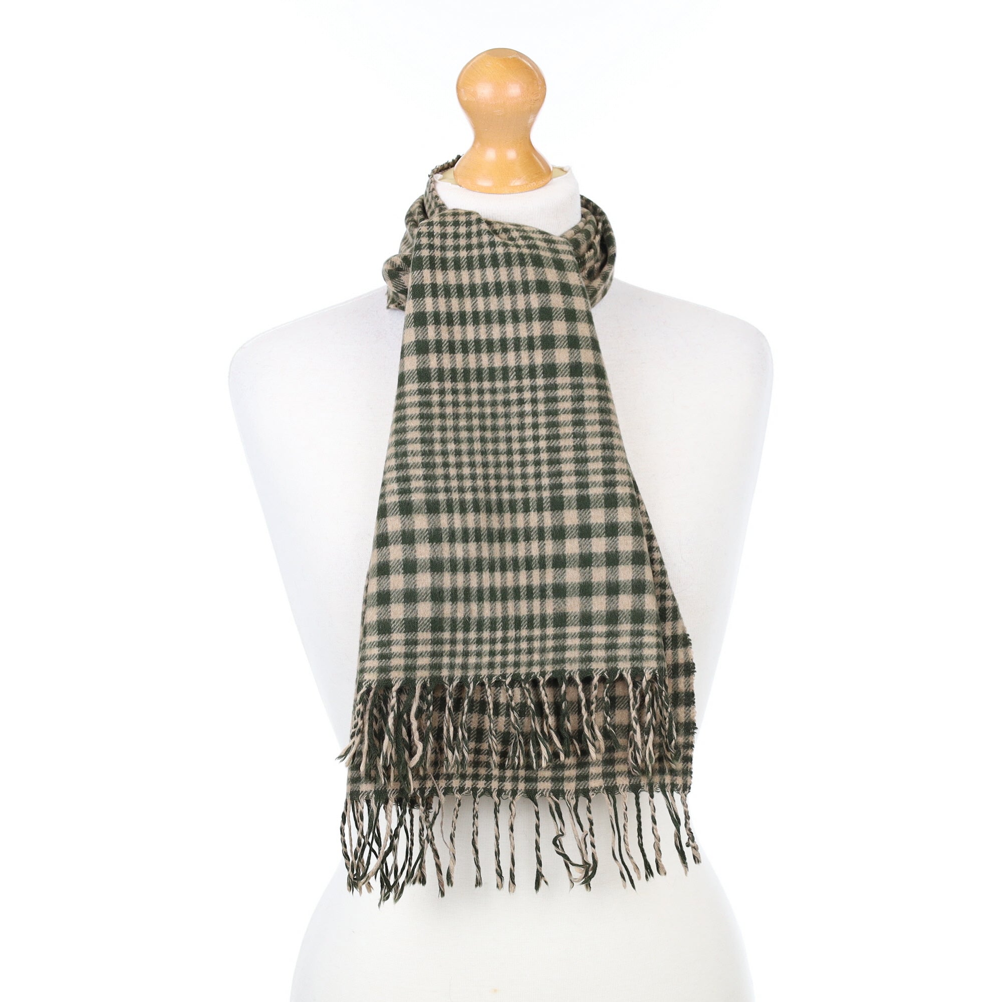 Moss Green Checked Cashmere Woven Scarf