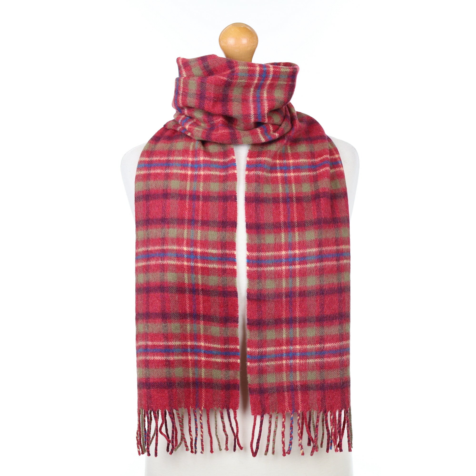 Crimson Red Checked Cashmere Woven Scarf