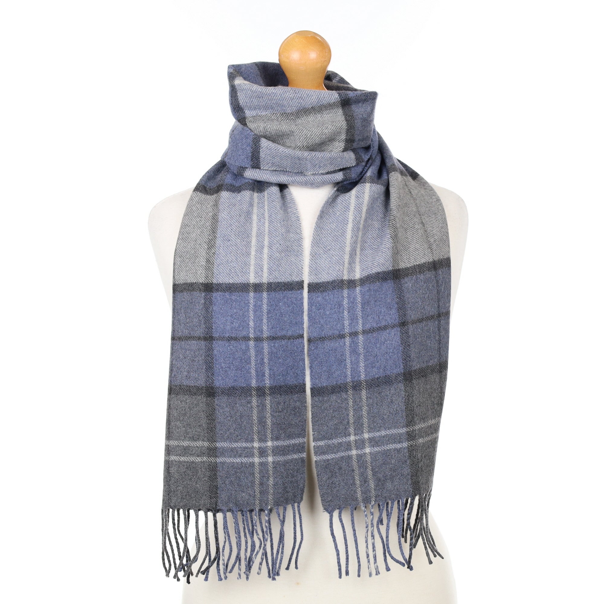 Cornflower Blue Checked Cashmere Woven Scarf
