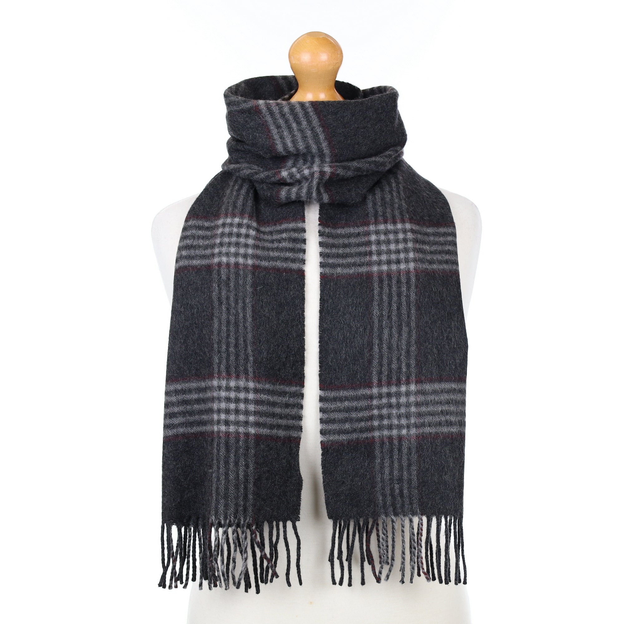 Slate Grey Checked Cashmere Woven Scarf