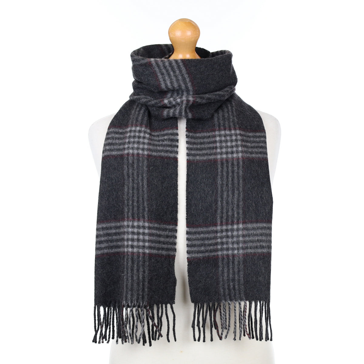 Slate Grey Checked Cashmere Woven Scarf