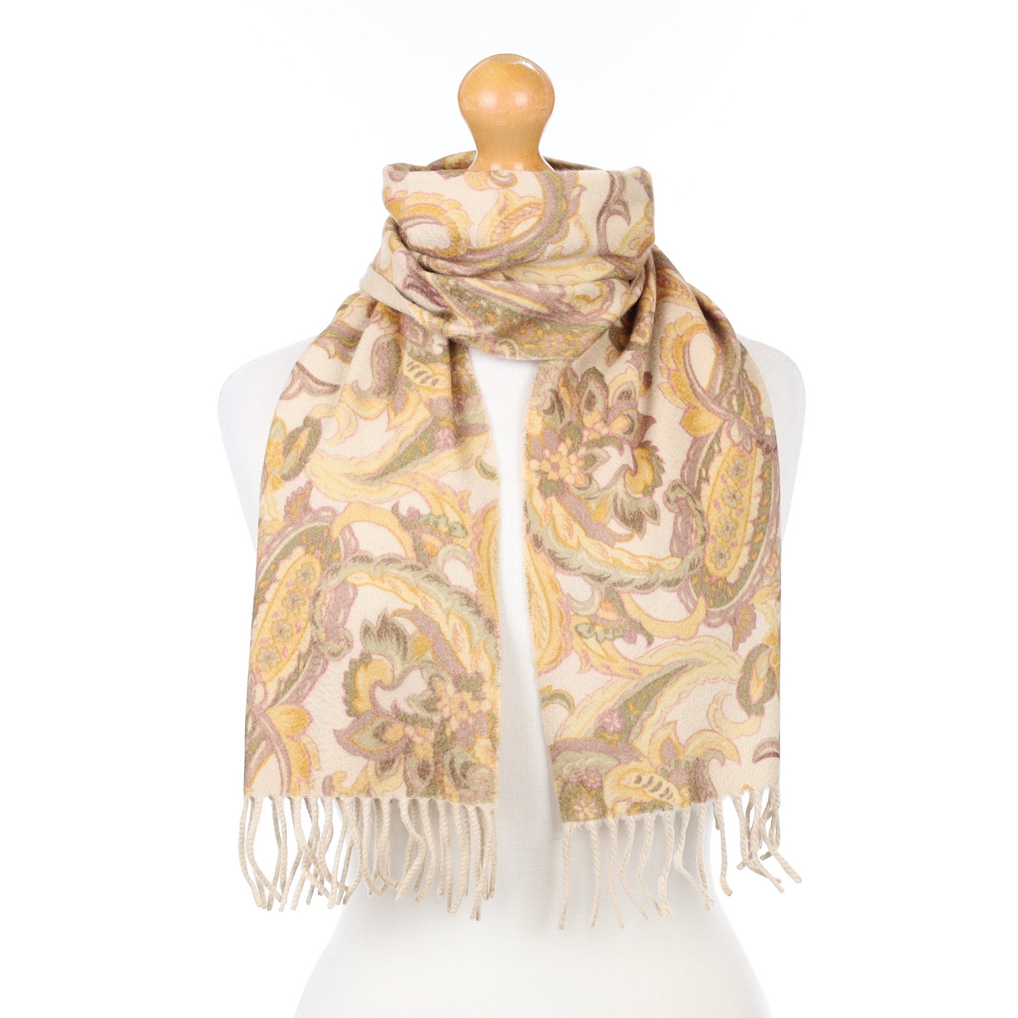 Italian Yellow Gold Floral Cashmere Woven Scarf