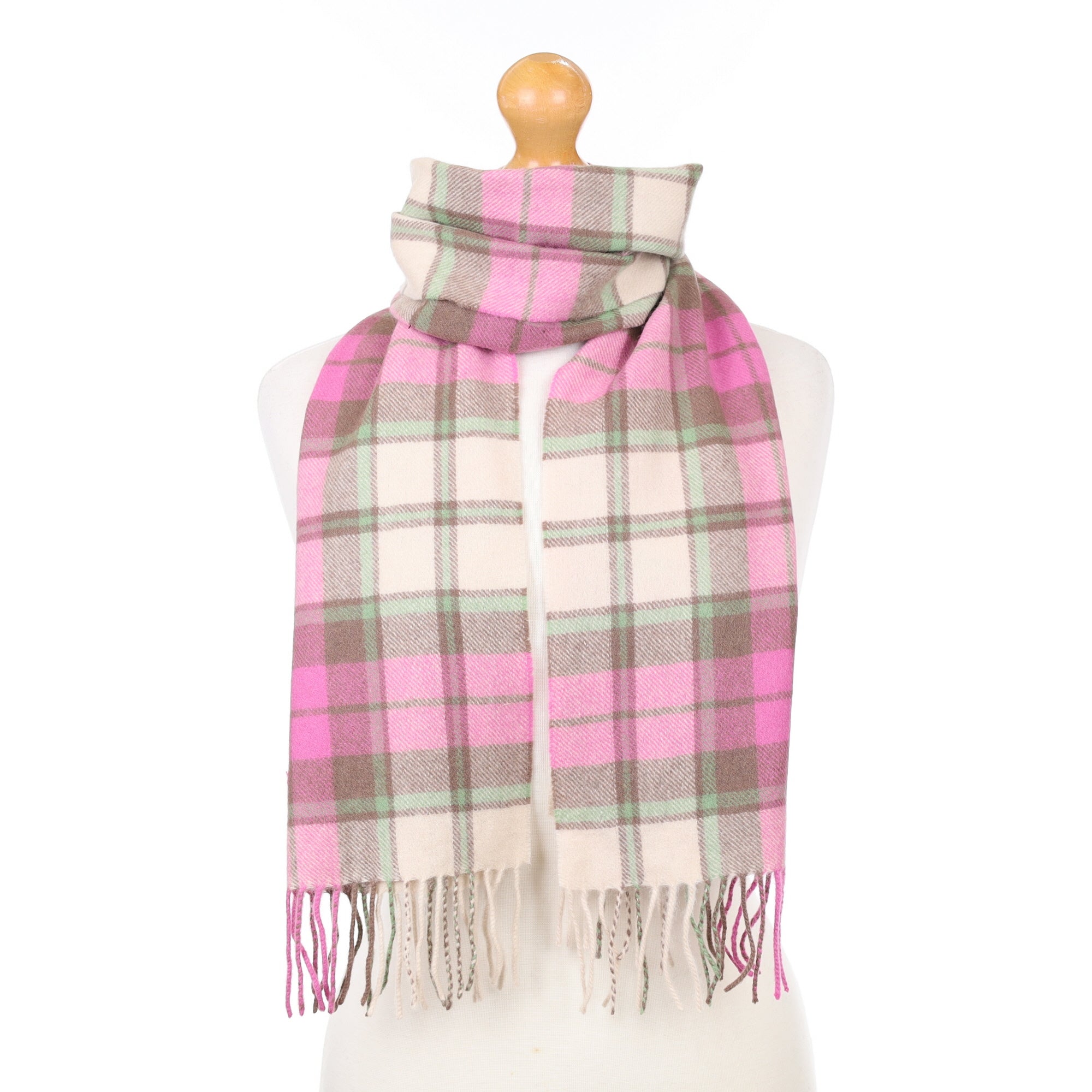 Bubblegum Pink Checked Cashmere Woven Scarf