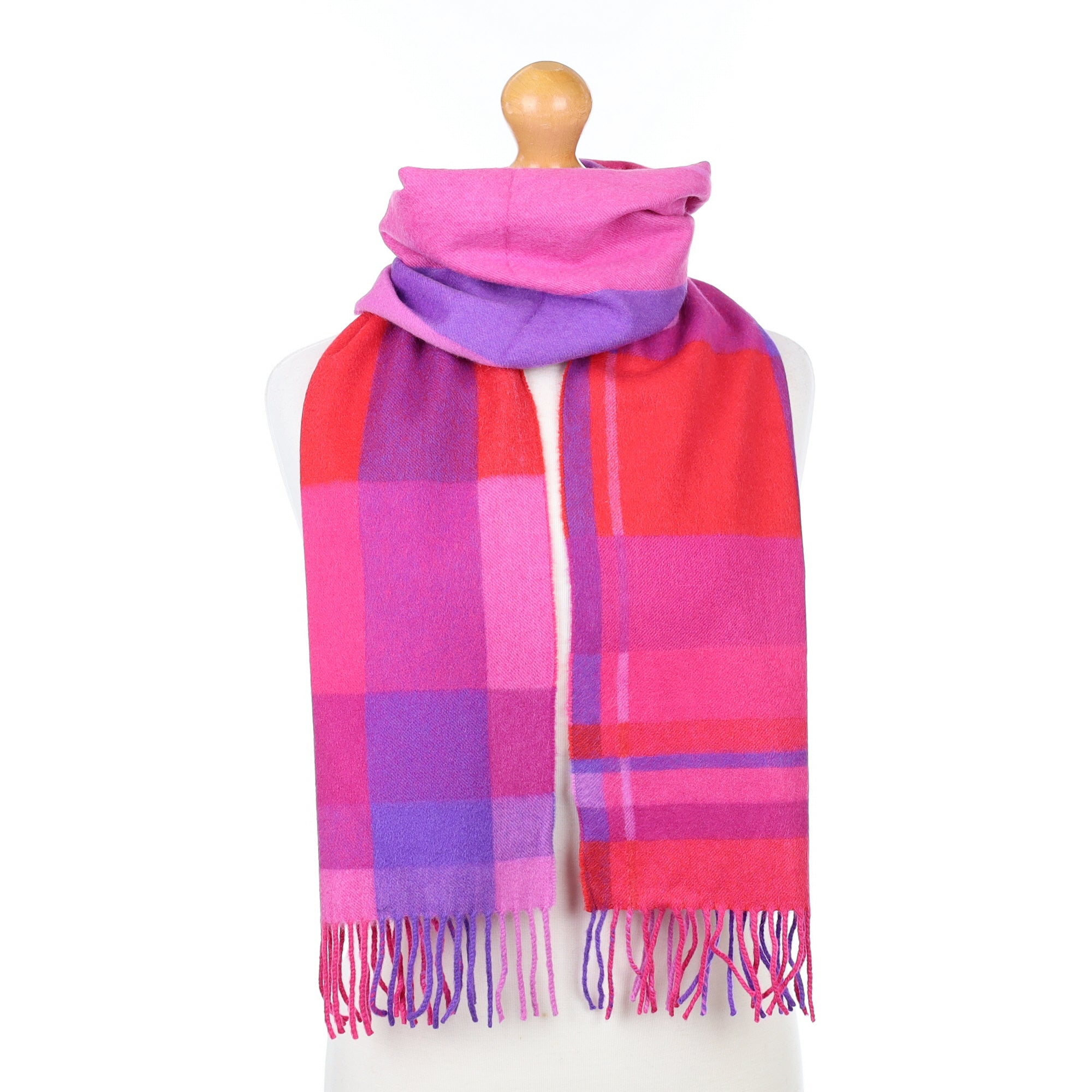 Pink and Purple Checked Cashmere Woven Scarf
