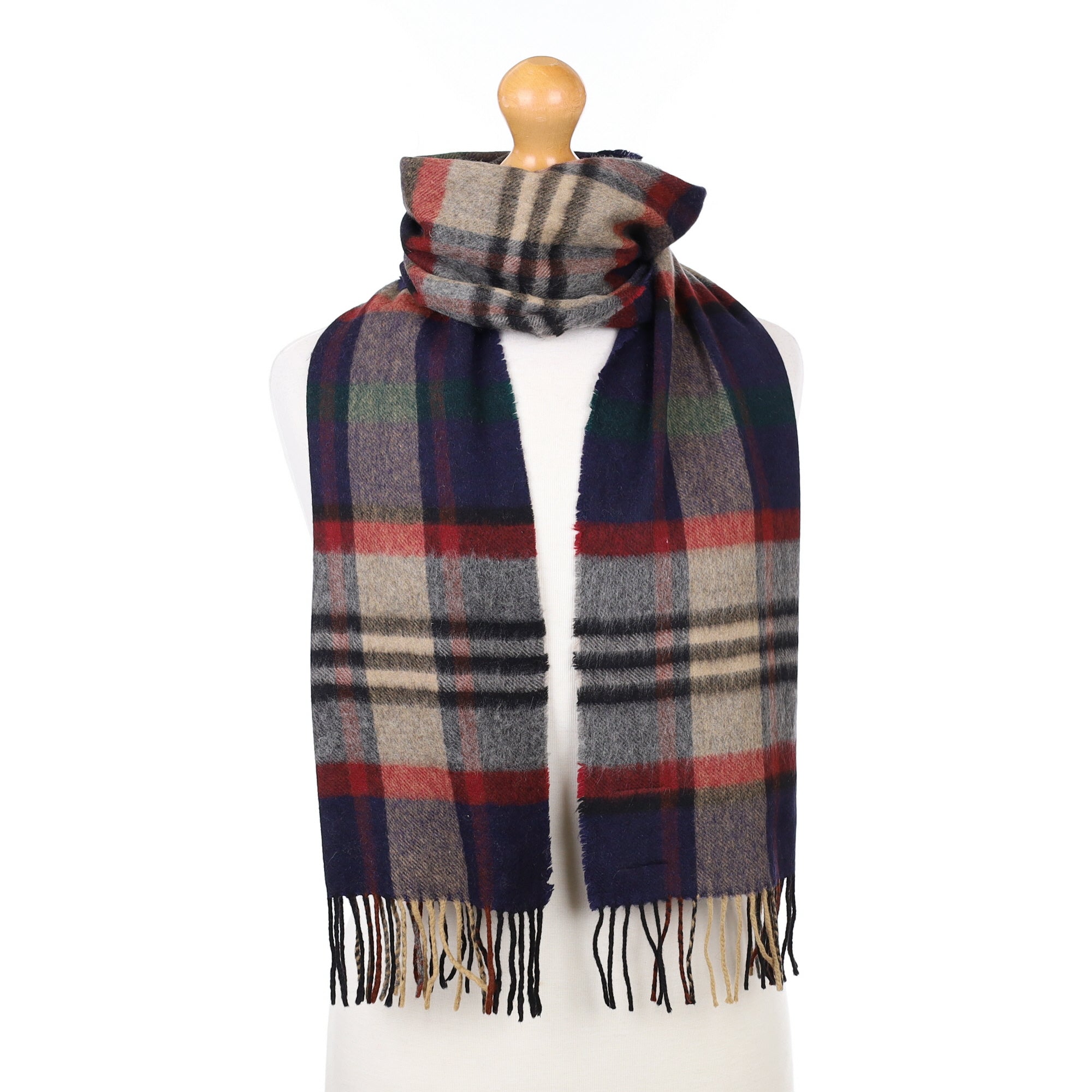 Navy Blue Checked Cashmere Woven Scarf