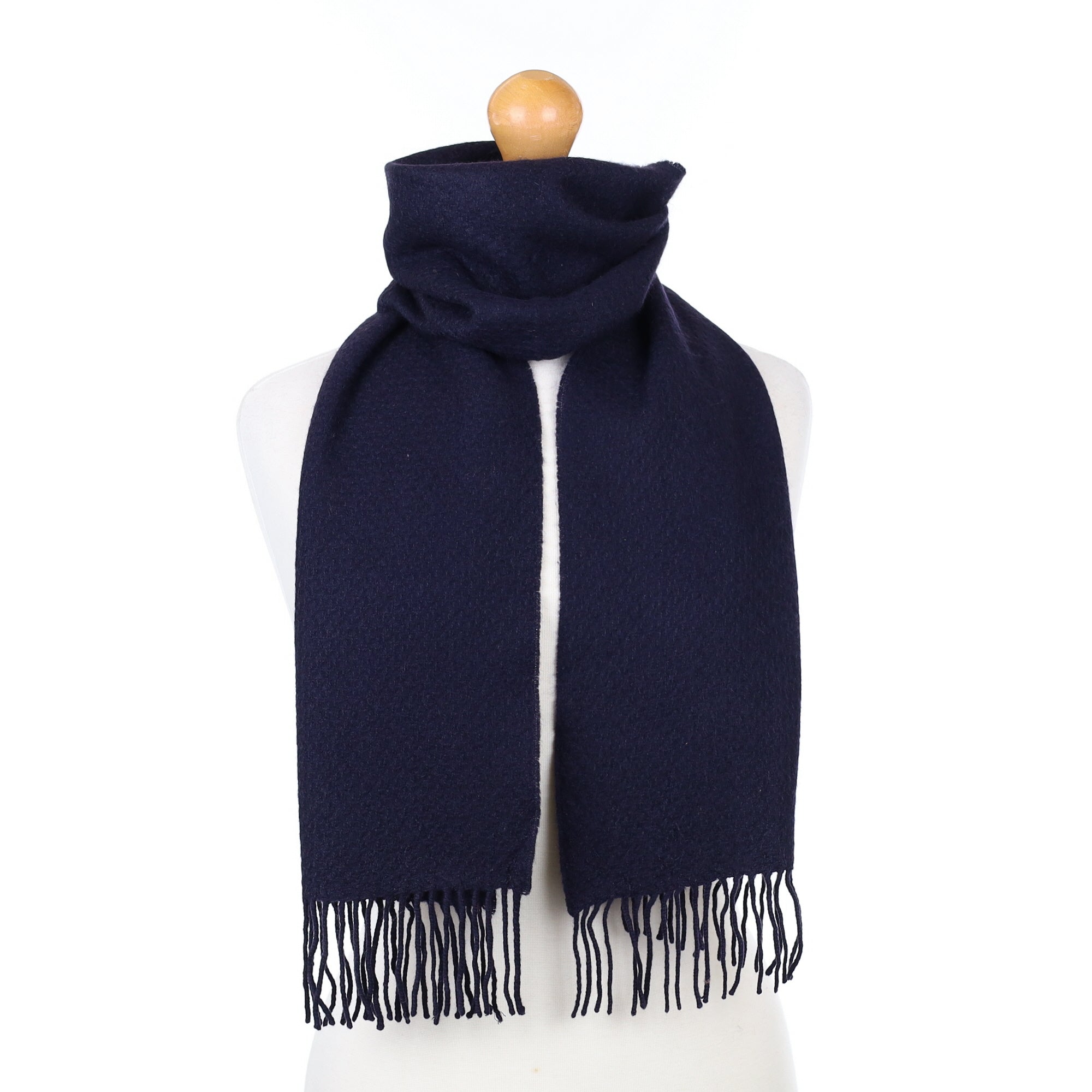 Navy Blue Textured Cashmere Woven Scarf