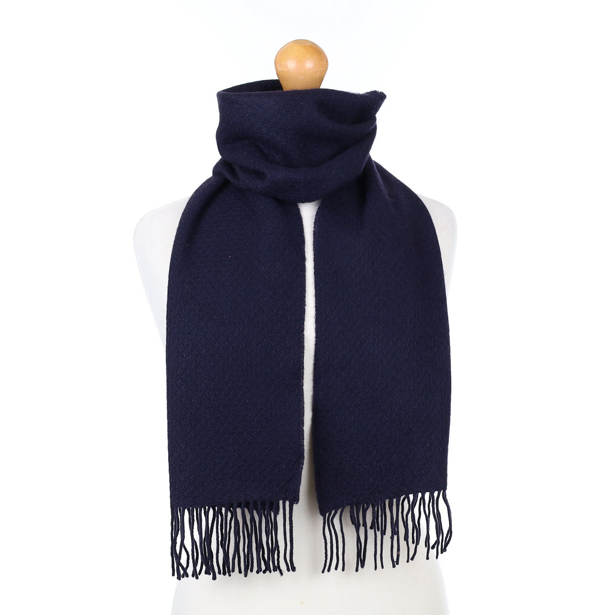 Navy Blue Textured Cashmere Woven Scarf