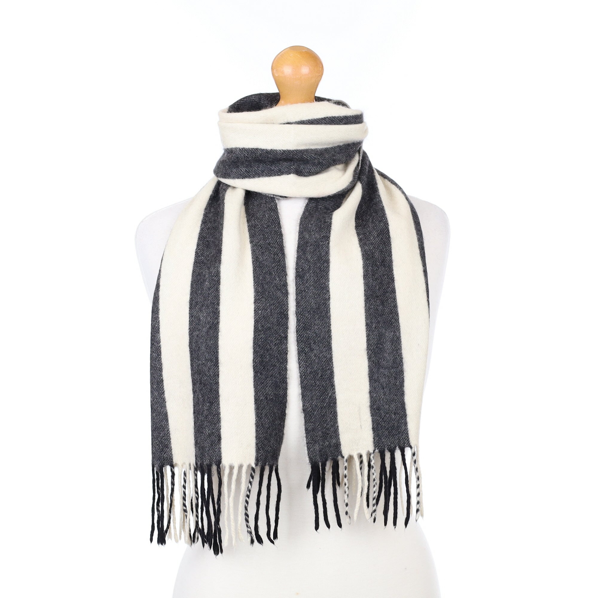 Charcoal Grey Striped Cashmere Woven Scarf