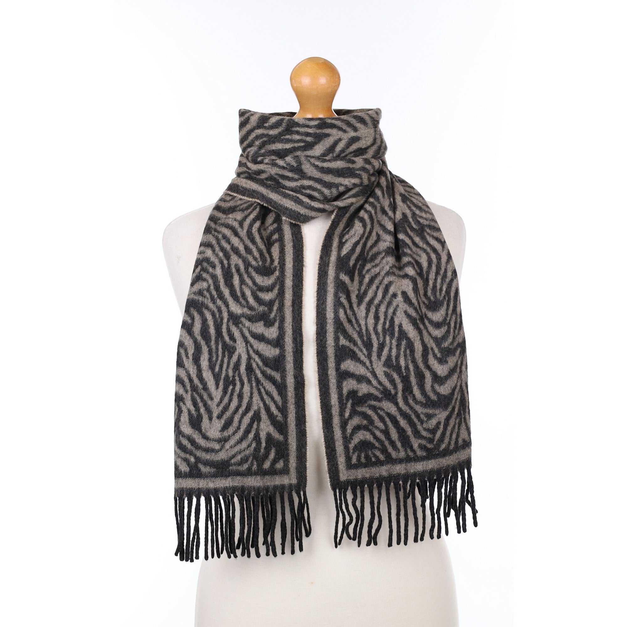 Charcoal Grey Patterned Cashmere Woven Scarf
