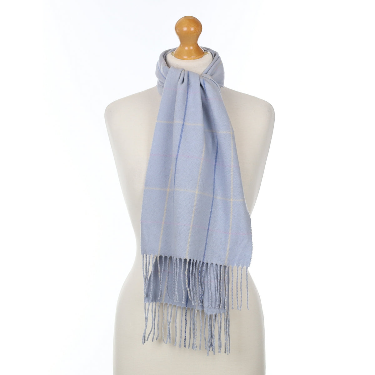 Baby Blue and Oatmeal Checked Cashmere Woven Scarf