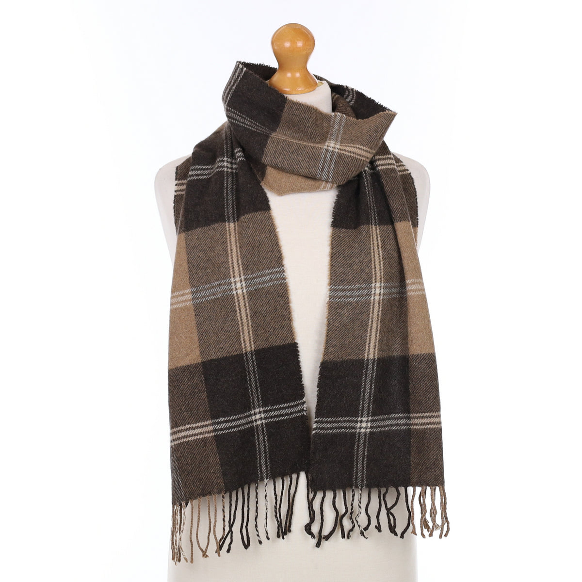 Brown Plaid Cashmere Woven Scarf