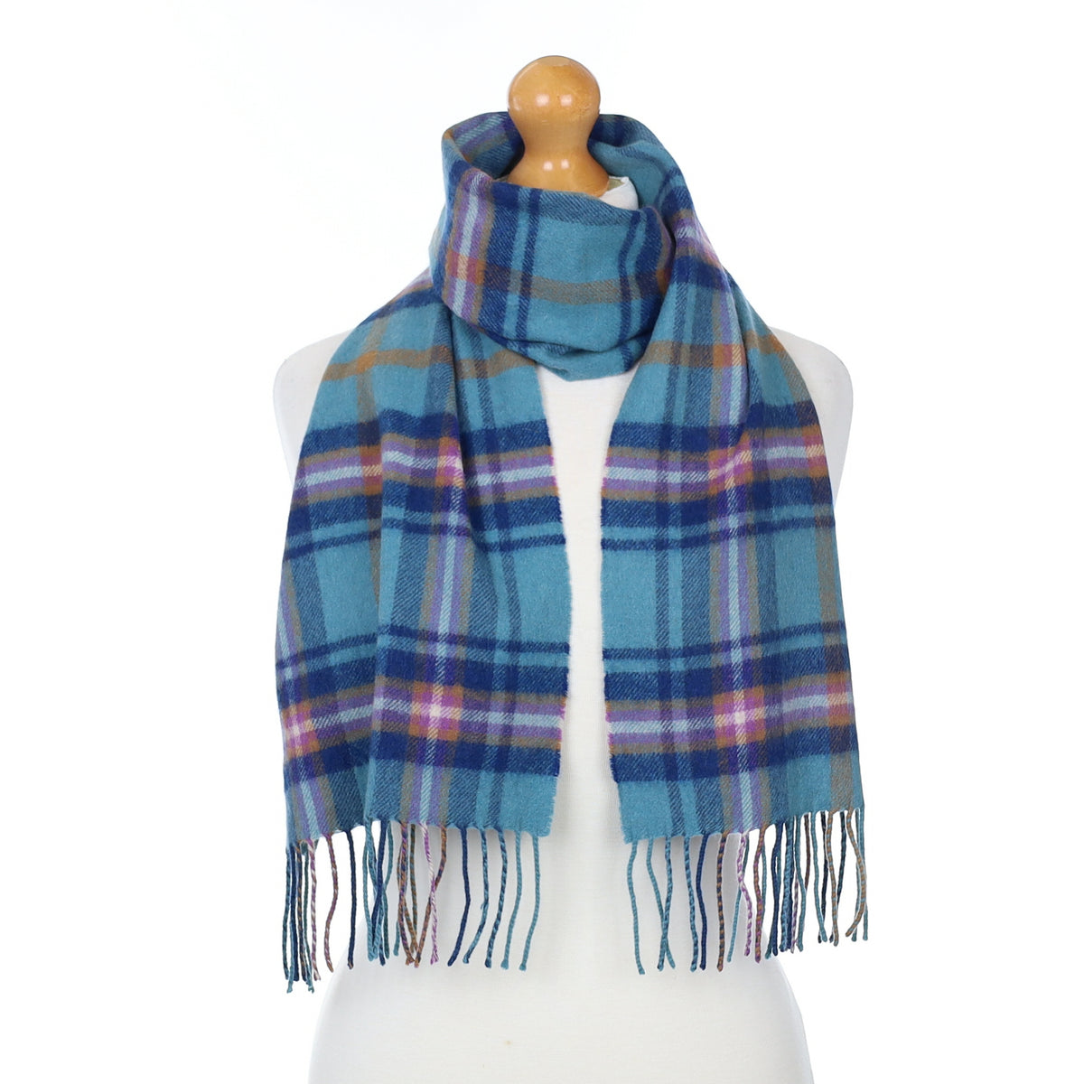 Blue and Purple Plaid Cashmere Woven Scarf