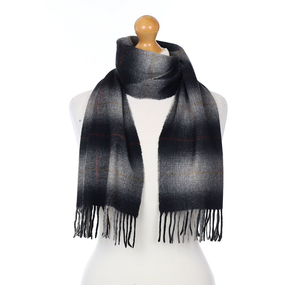 Black and Grey Checked Cashmere Woven Scarf