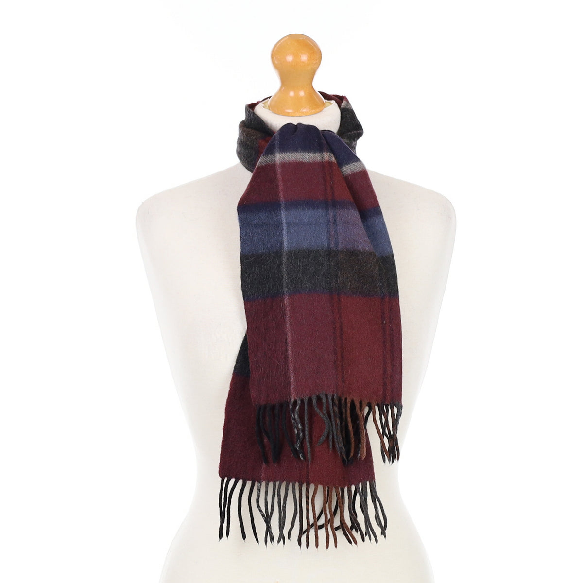 Red Grey and Blue Plaid Cashmere Woven Scarf