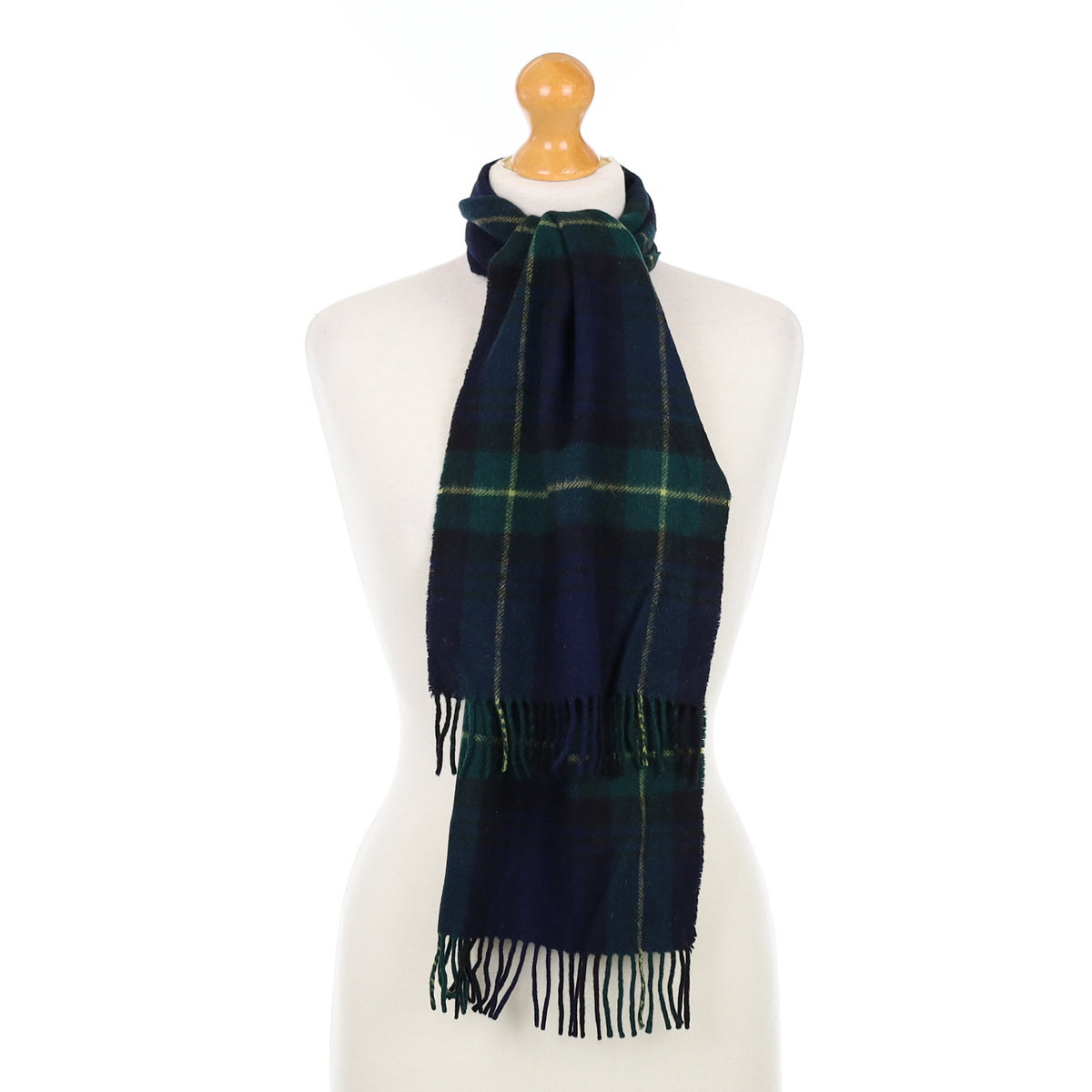 Green and Navy Plaid Cashmere Woven Scarf
