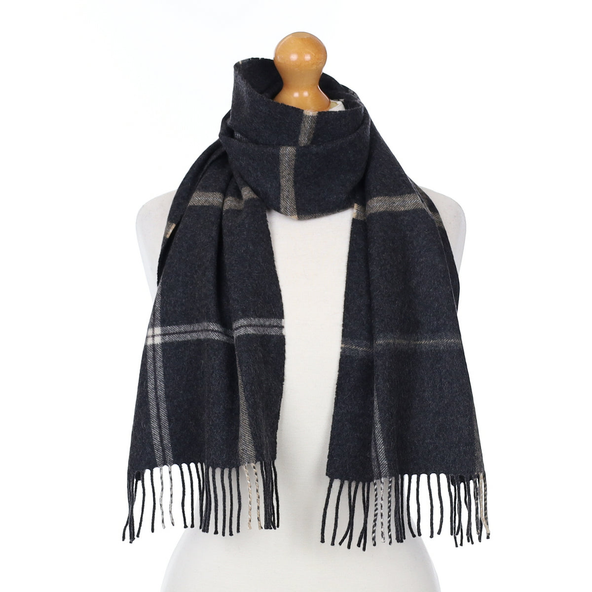 Charcoal Grey and Brown Cashmere Woven Scarf