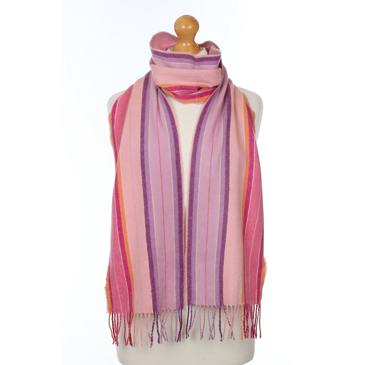 Purple Pink and Orange Striped Cashmere Woven Scarf