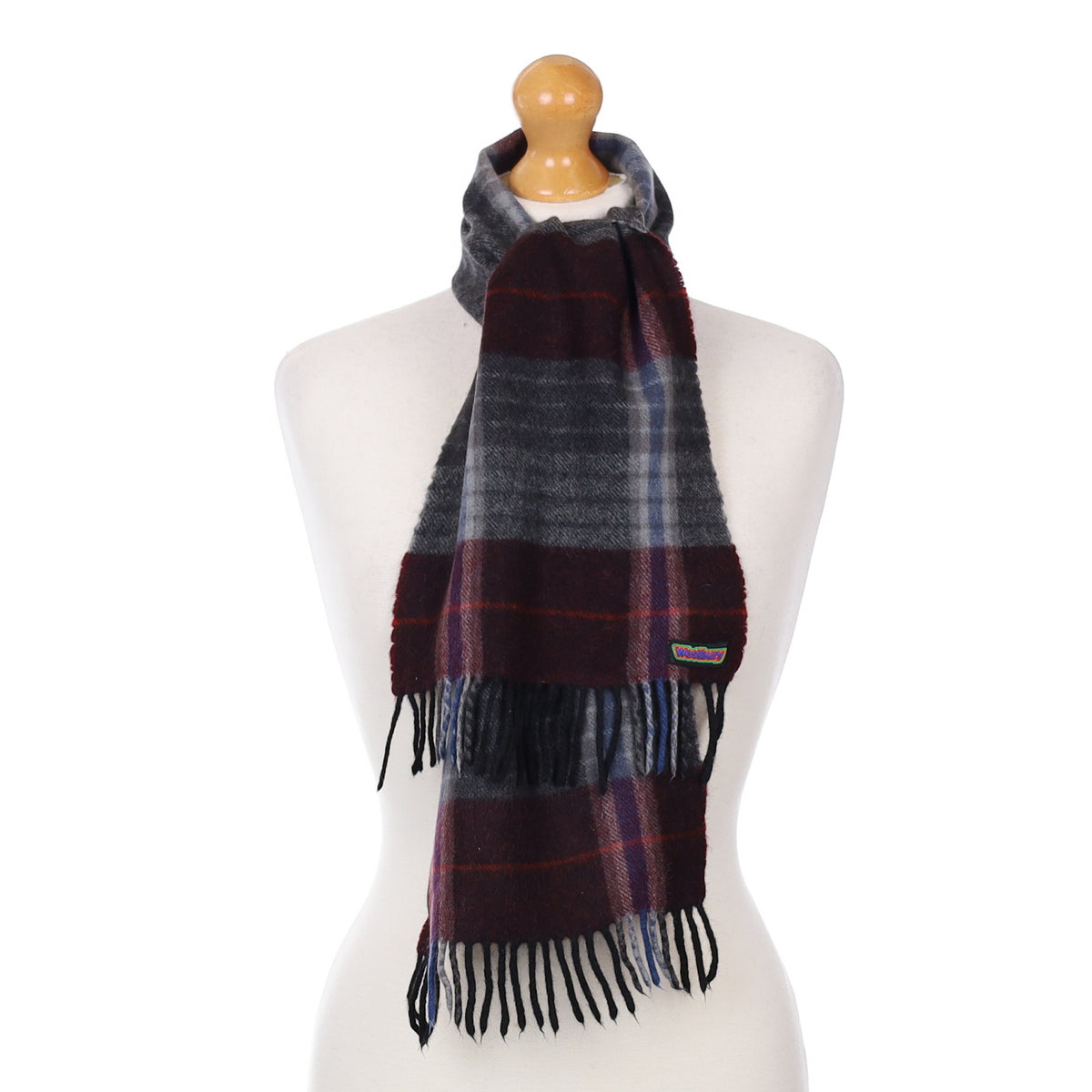 Burgundy and Grey Cashmere Woven Scarf