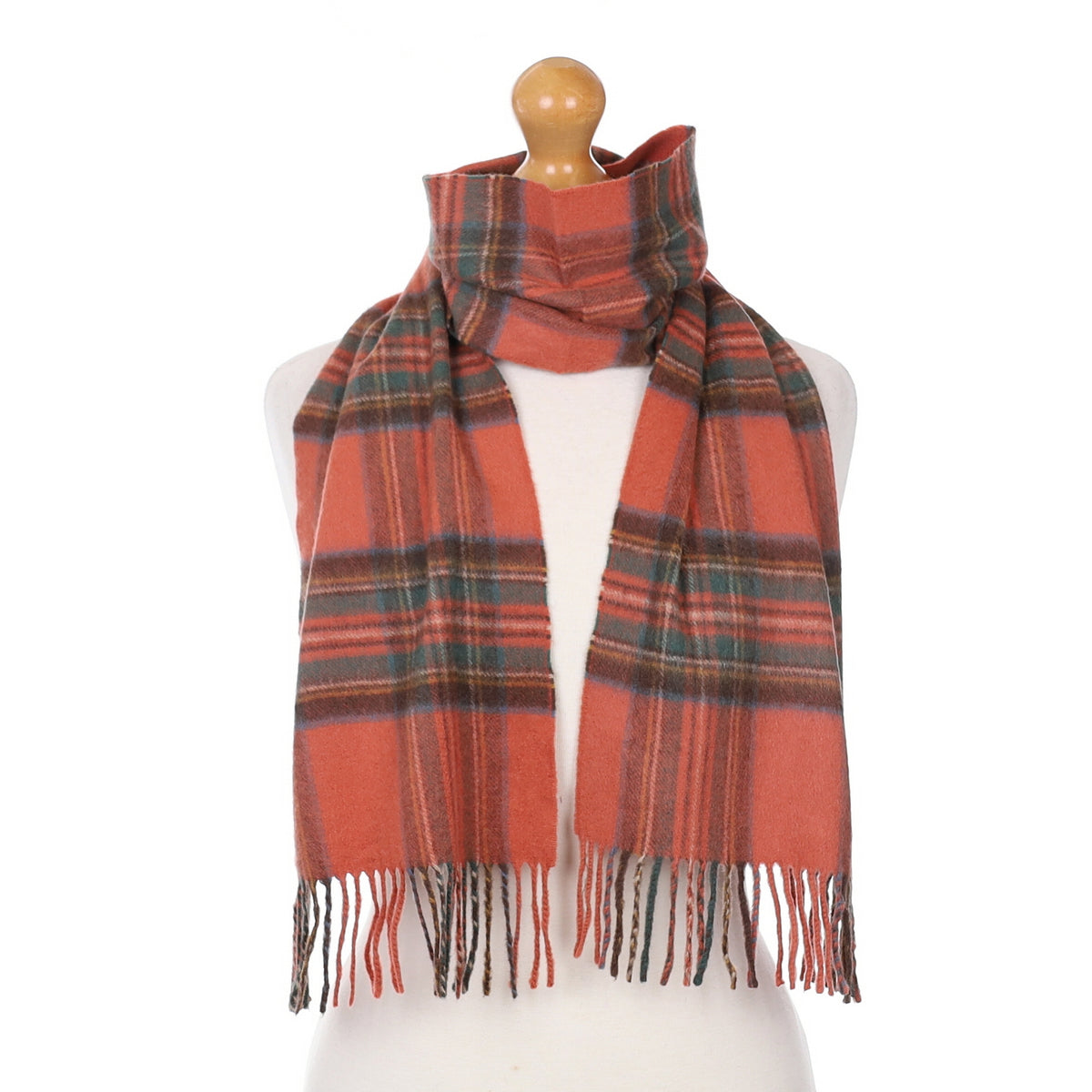 Terracotta and Green Plaid Cashmere Woven Scarf